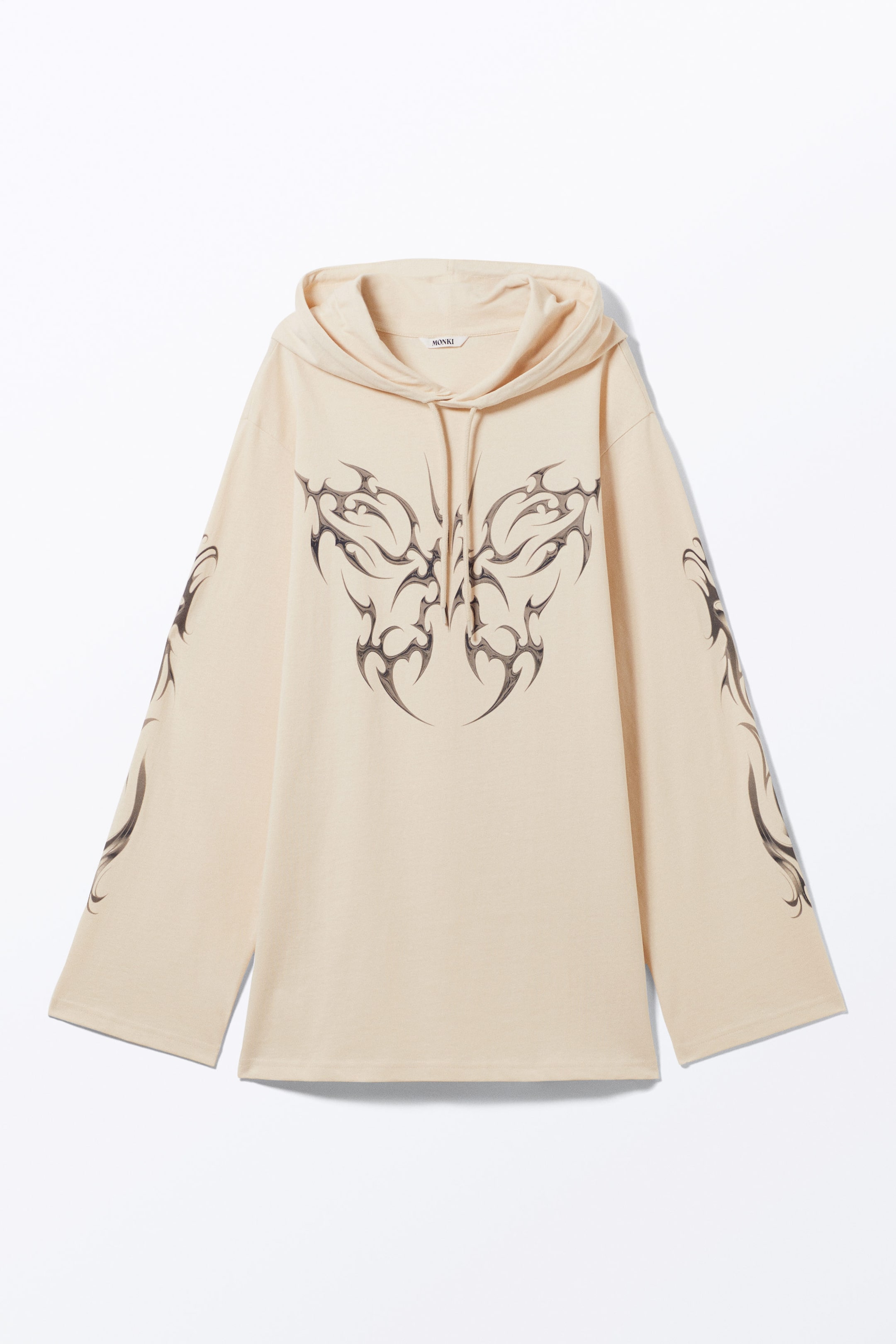 Beige - Tribal-Schmetterling - Oversized Hoodie-Minikleid - 0