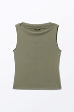 Khaki Green - Super soft sleeveless boatneck top - 0