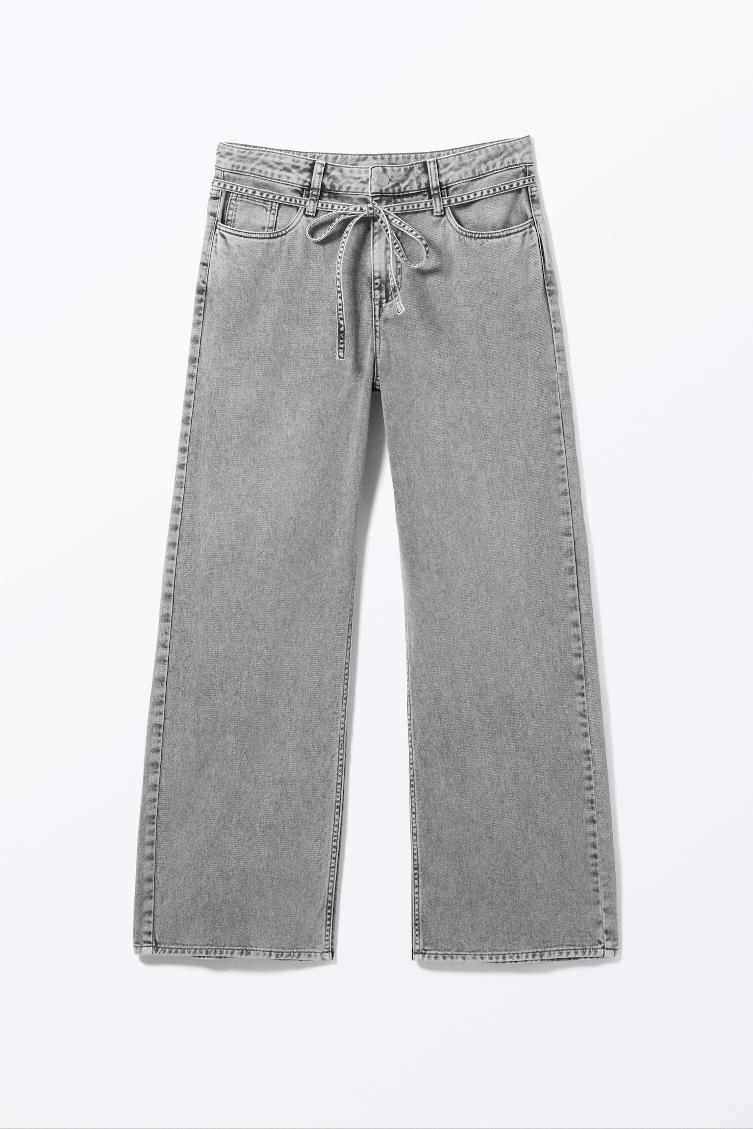 Low Waisted Relaxed Twill Trousers - Dusty Grey Overdye/Light Beige - 2