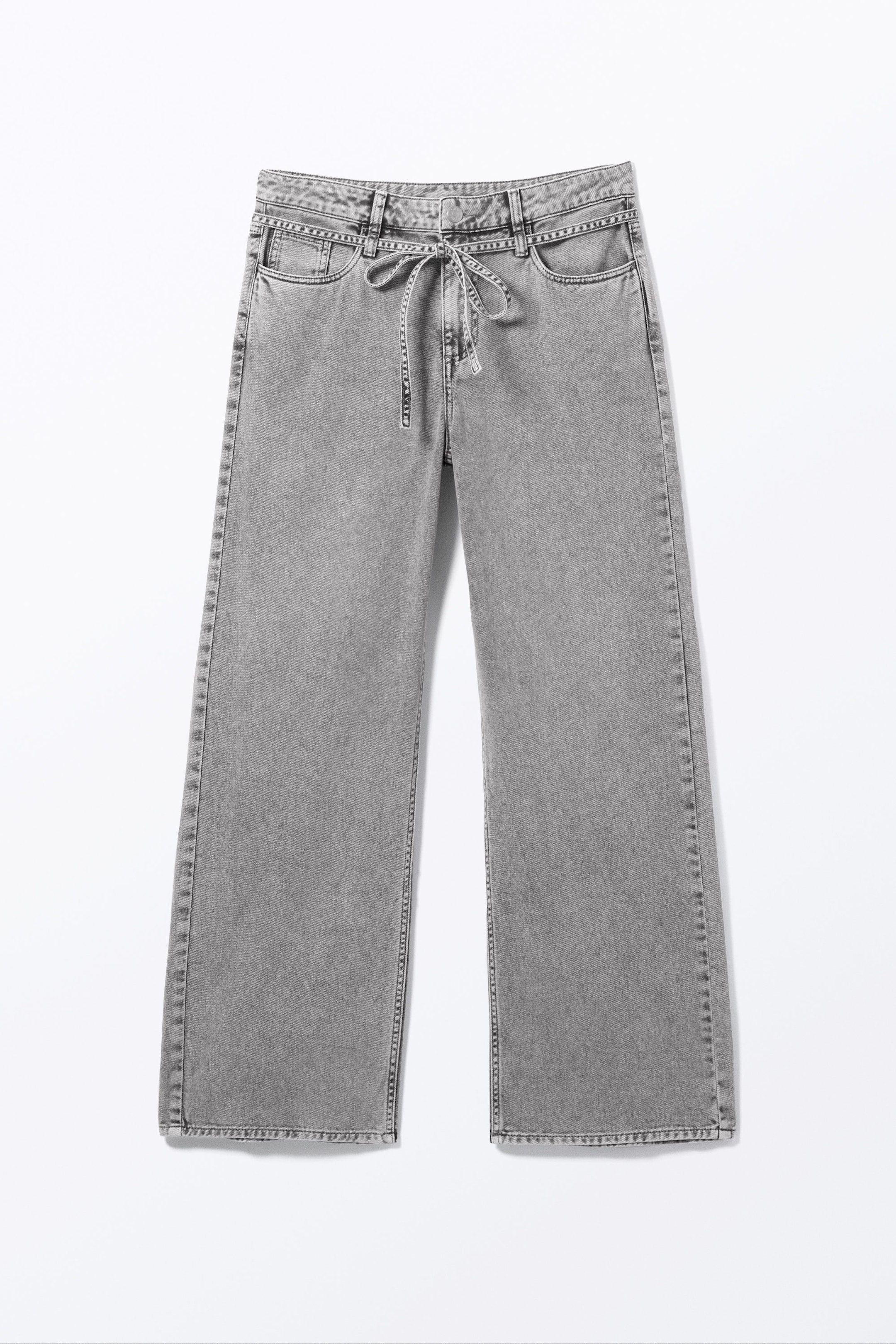 Dusty Grey Overdye - Low Waisted Relaxed Twill Trousers - 4