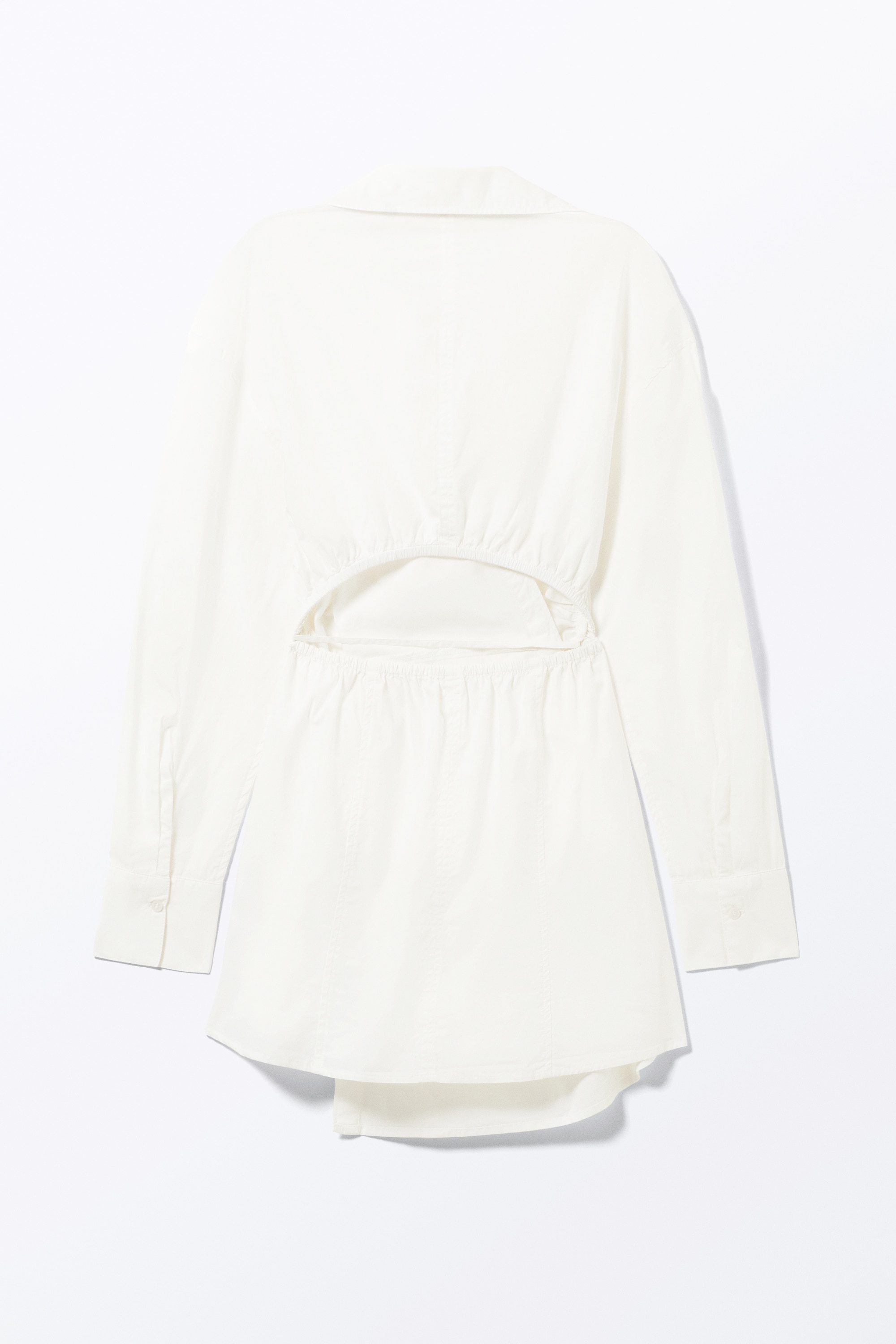 Long-Sleeved Mini Wrap Shirt Dress - White/Light Blue Pinstripe