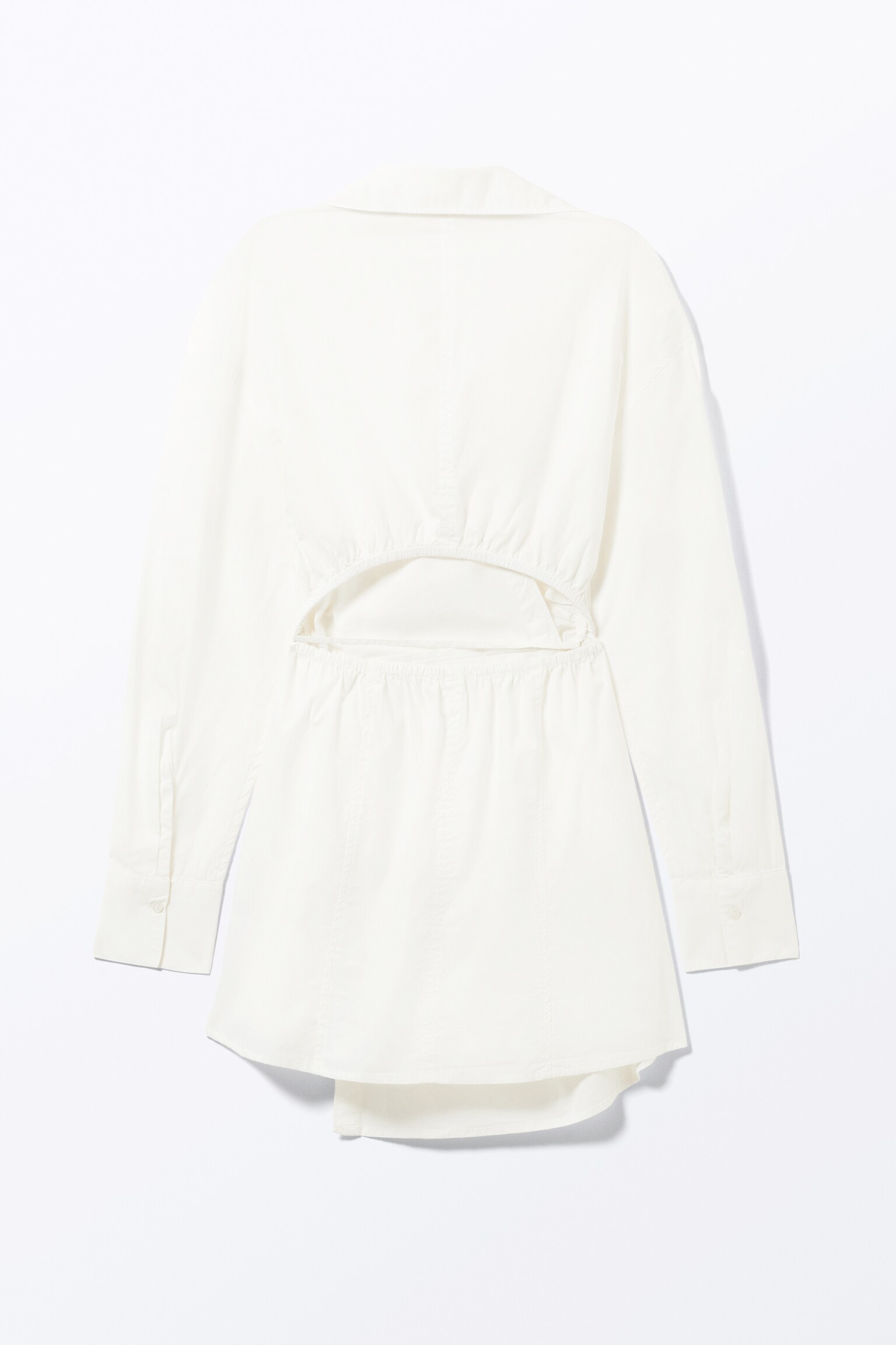 Long-Sleeved Mini Wrap Shirt Dress - White/Light Blue Pinstripe - 2