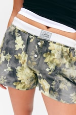 Dark Grey - Dirty Floral - Relaxed Cotton Boxer Shorts - 1