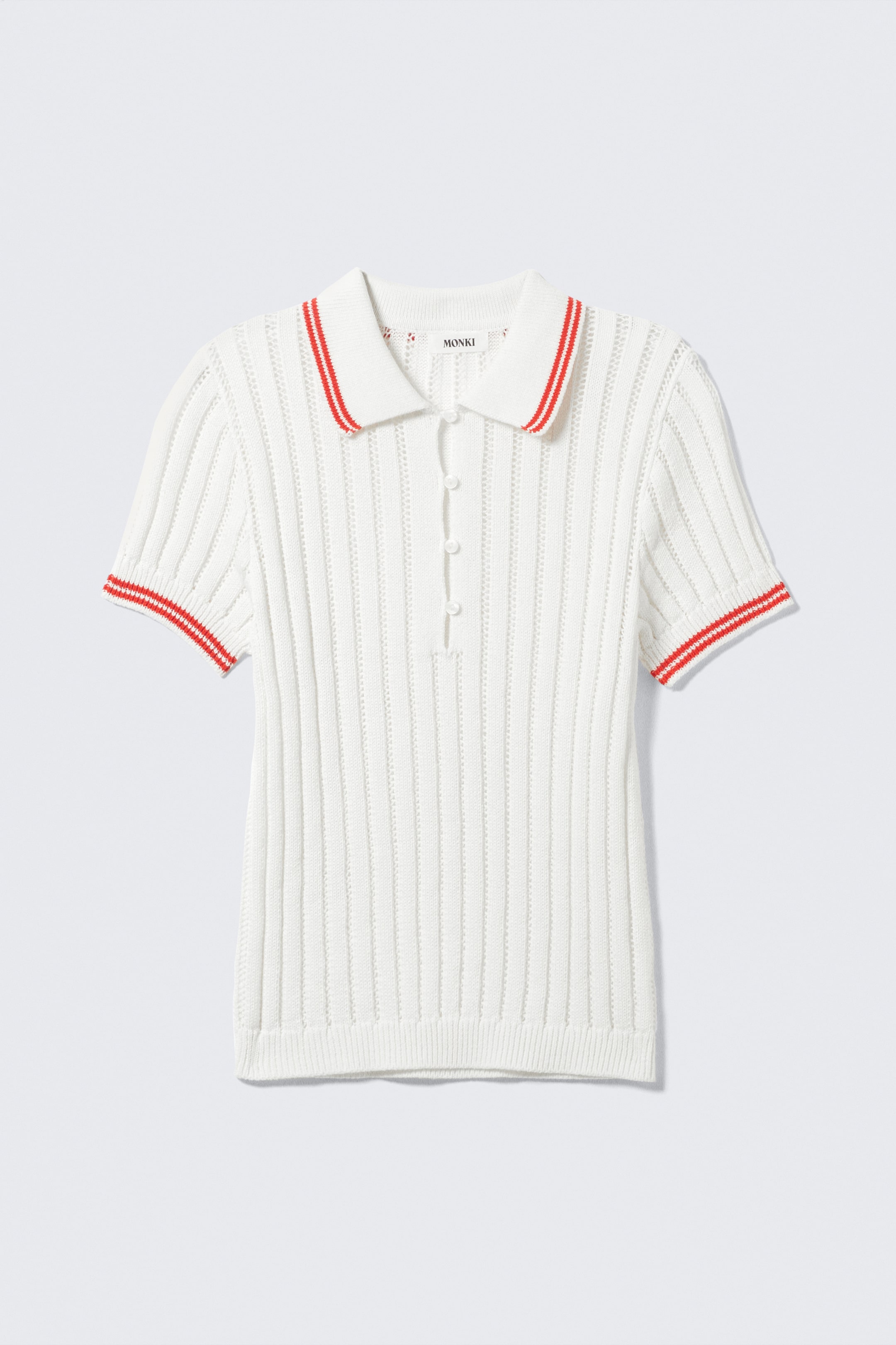 Visualizza immagine più grande: Polo in cotone a maniche corte lavorata a maglia - Bianco – Righe rosse - DONNA | H&M IT 5