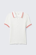 Weiß - Rote Streifen - Kurzärmliges Strick-Poloshirt aus Baumwolle - 4