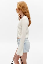 White - Ribbed Tie-Front Cardigan - 2