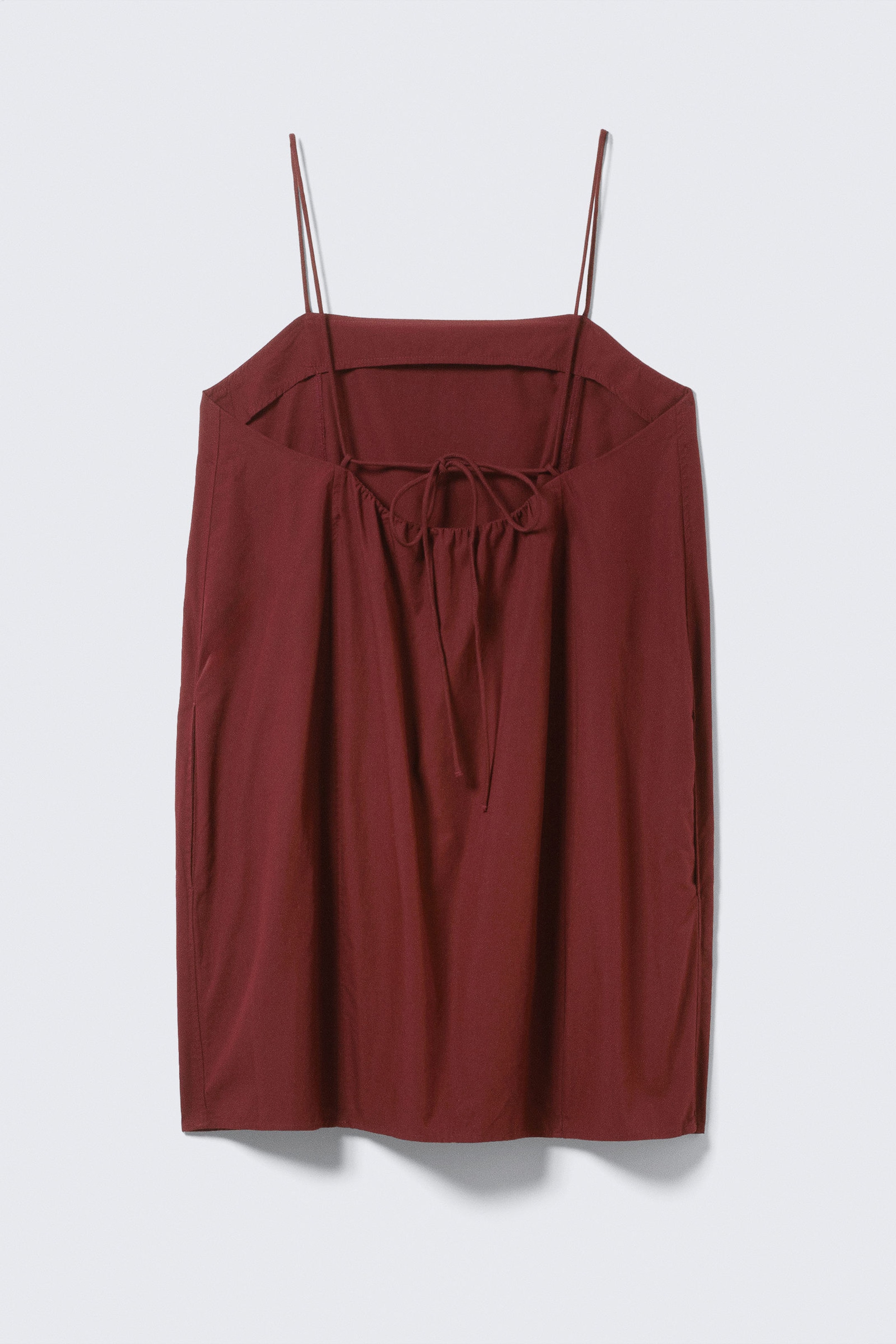 Vinröd - Miniklänning i twill med knyt back - 5