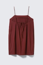 Burgundy - Tie-Back Twill Mini Dress - 5