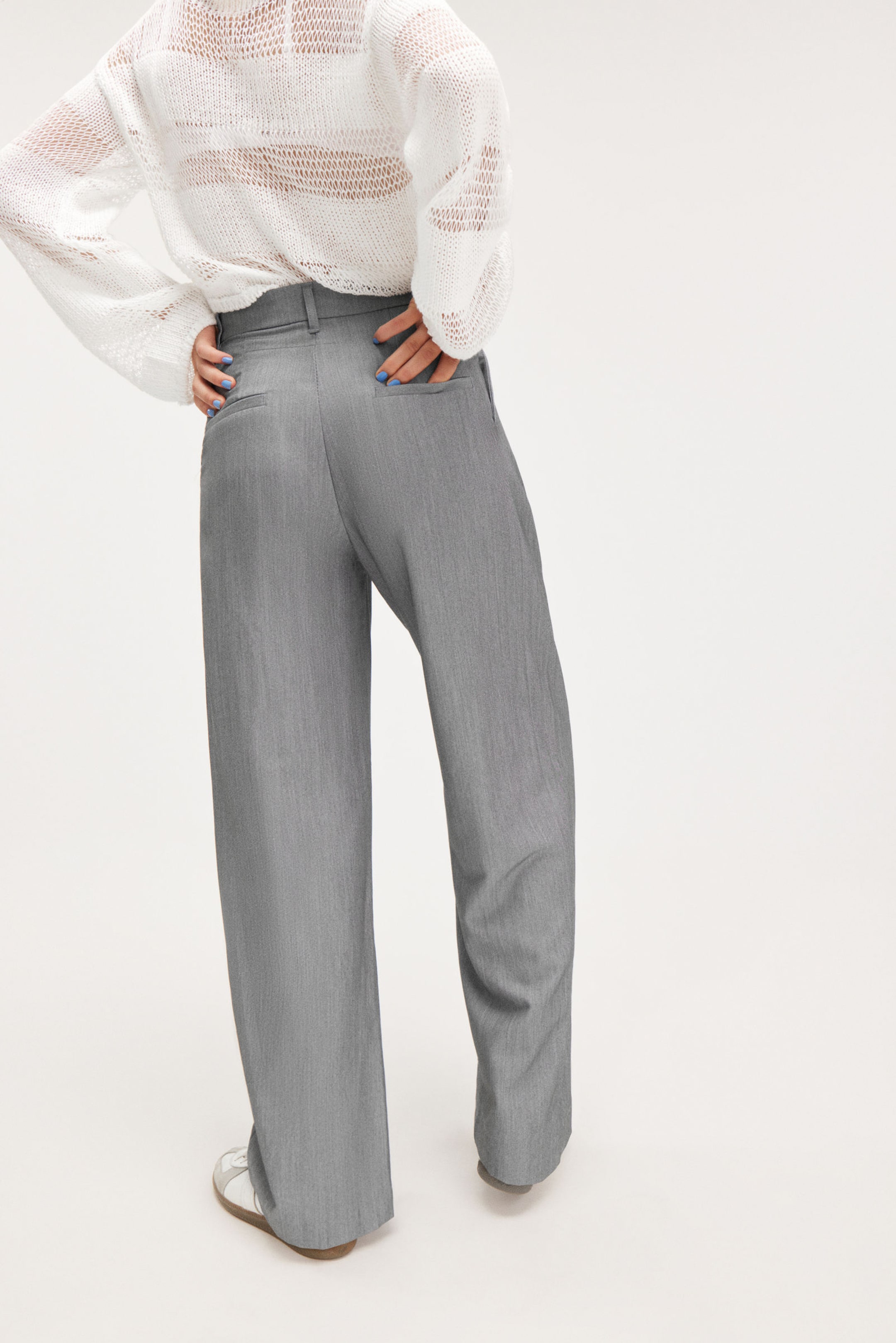 Grey melange - Wide Leg Trousers - 3