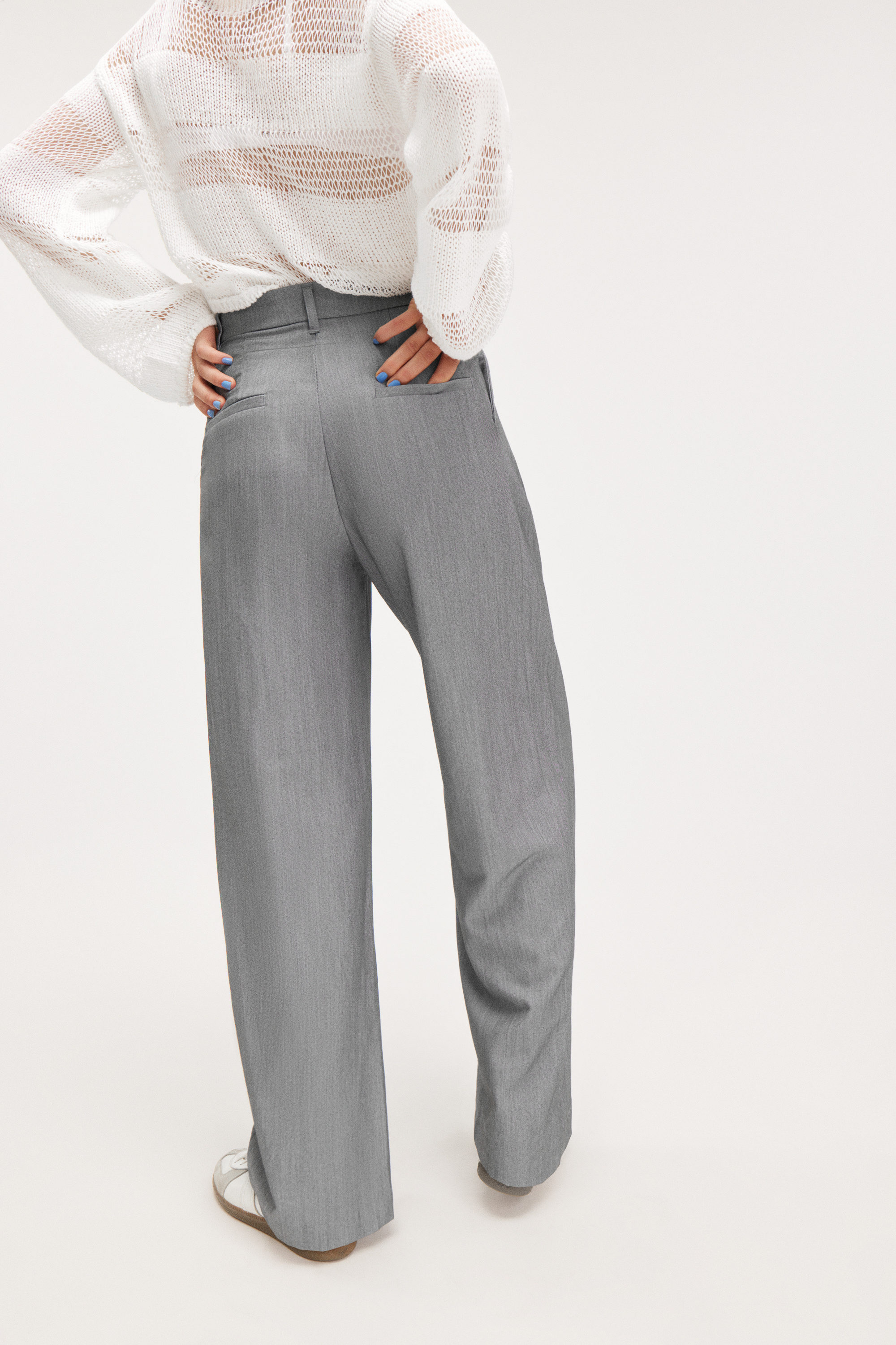Grey melange - Wide Leg Trousers - 3