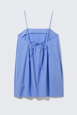 Blue - Tie-Back Twill Mini Dress - 5