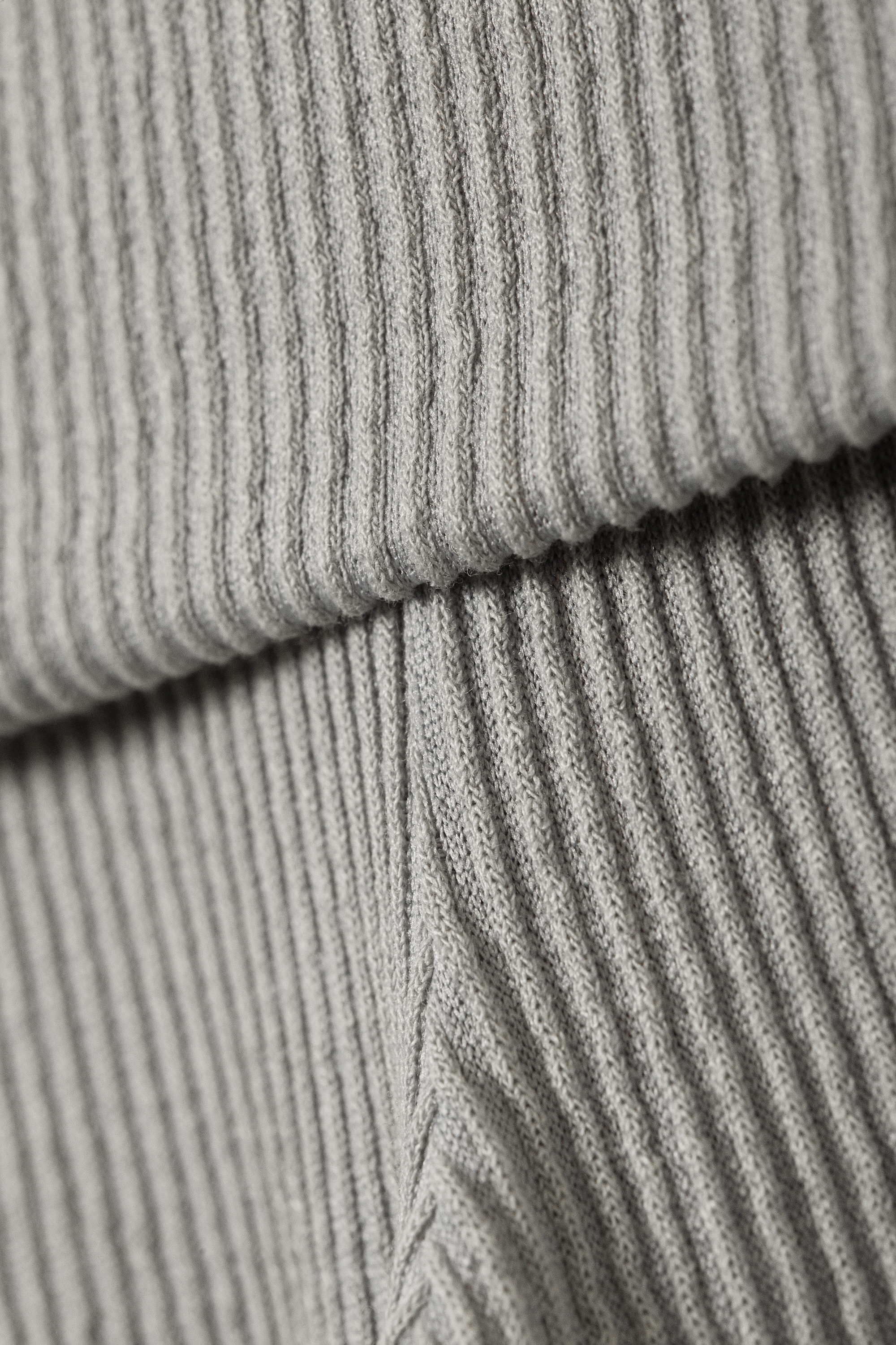 Dusty Grey - Low Waist Flared Ribbed Trousers - 5