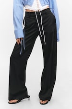 Zwart - Geplooide pantalon met lage taille - 1