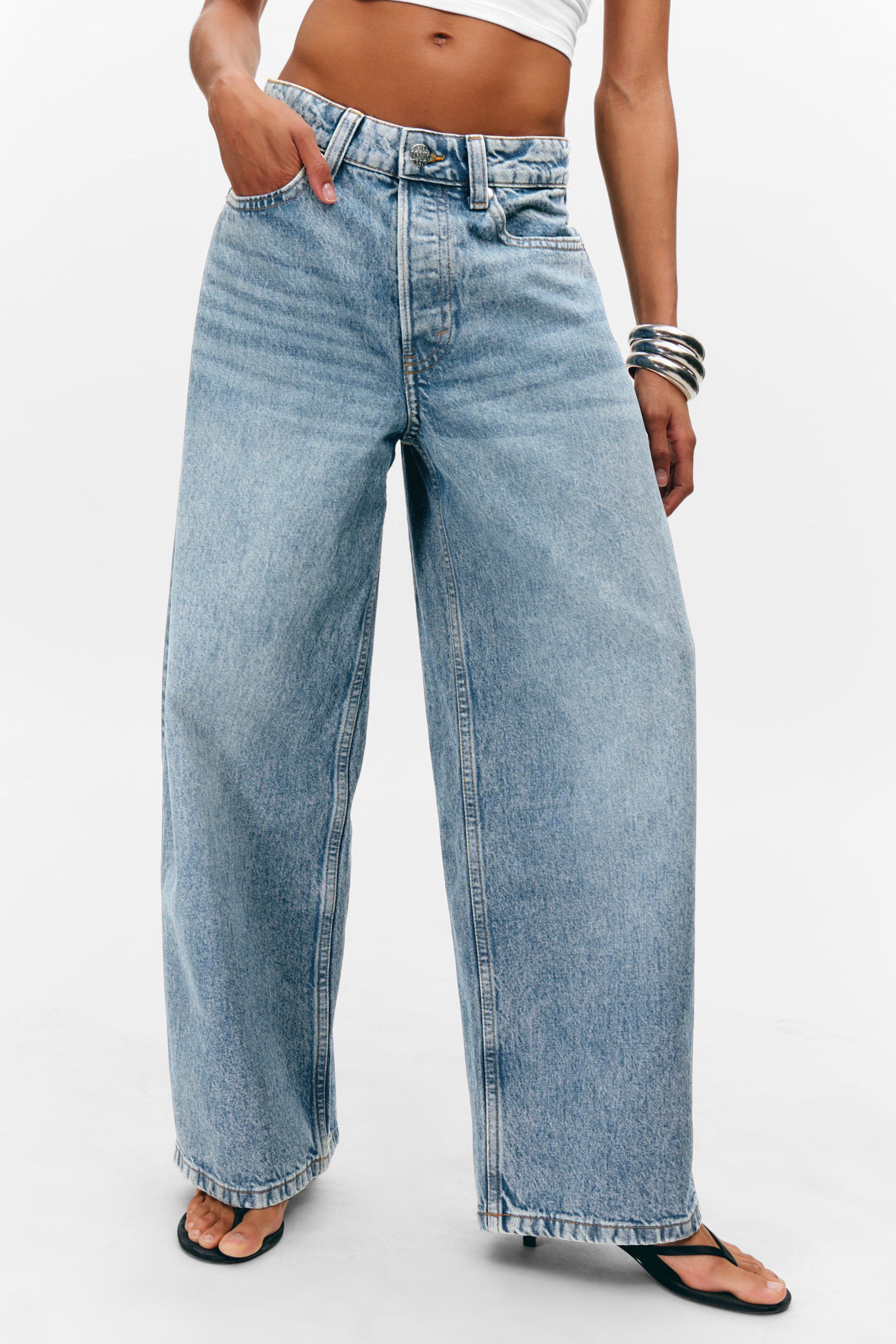 Mid Blue - Medium Blue - Peggy Low Waist Loose Baggy Leg Jeans - 2