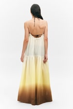 White/Yellow/Brown - Gradient - Tiered Printed Cotton Maxi Dress - 3