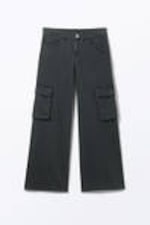 Washed Black - Loose Fit Low Waist Twill Cargo Trousers - 3