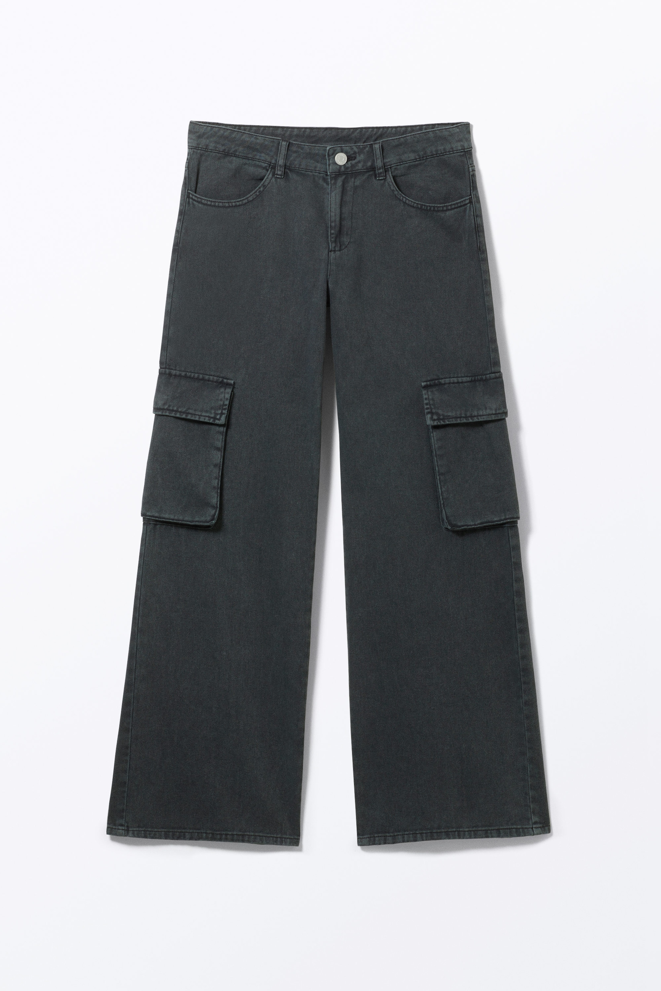 Washed Black - Lediga lågmidjade cargobyxor i twill - 0