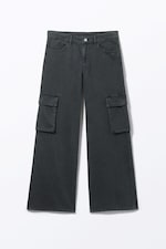 Washed Black - Lediga lågmidjade cargobyxor i twill - 0