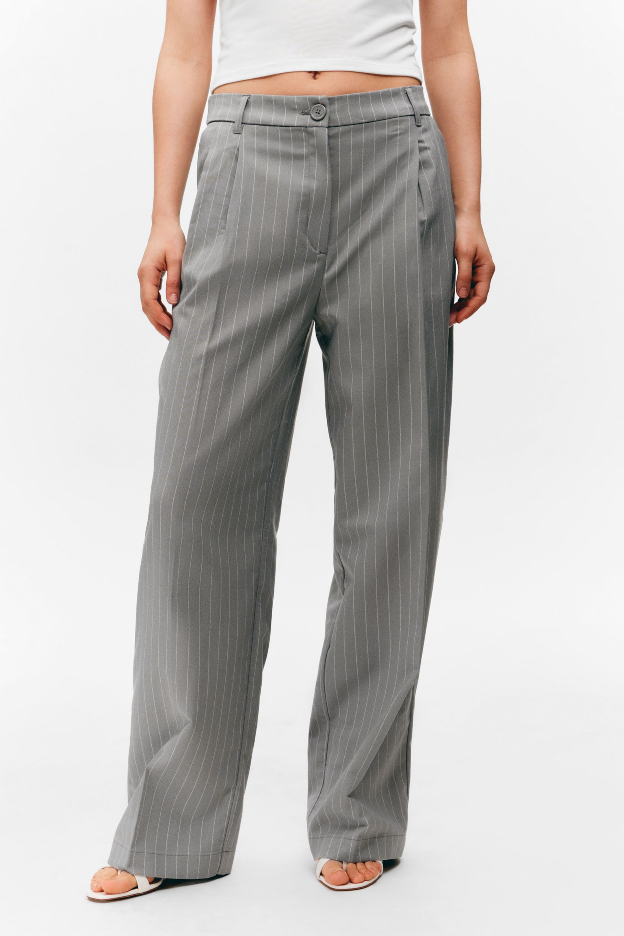 Striped Grey - Wide Leg Trousers - 2
