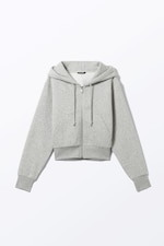 Gewassen lichtgrijs - Cropped hoodie met rits - 0
