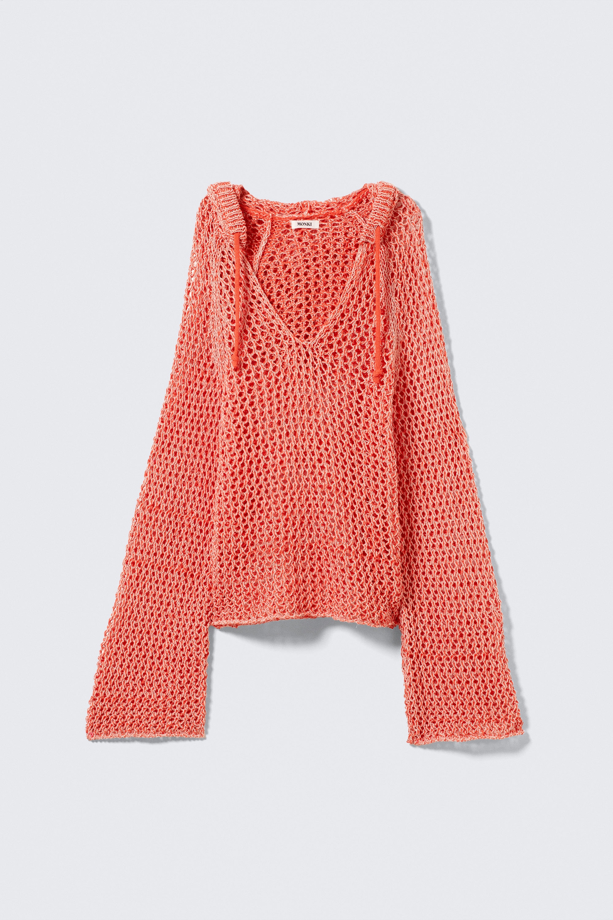 Hellrot - Grobstrick-Kapuzenpullover - 4
