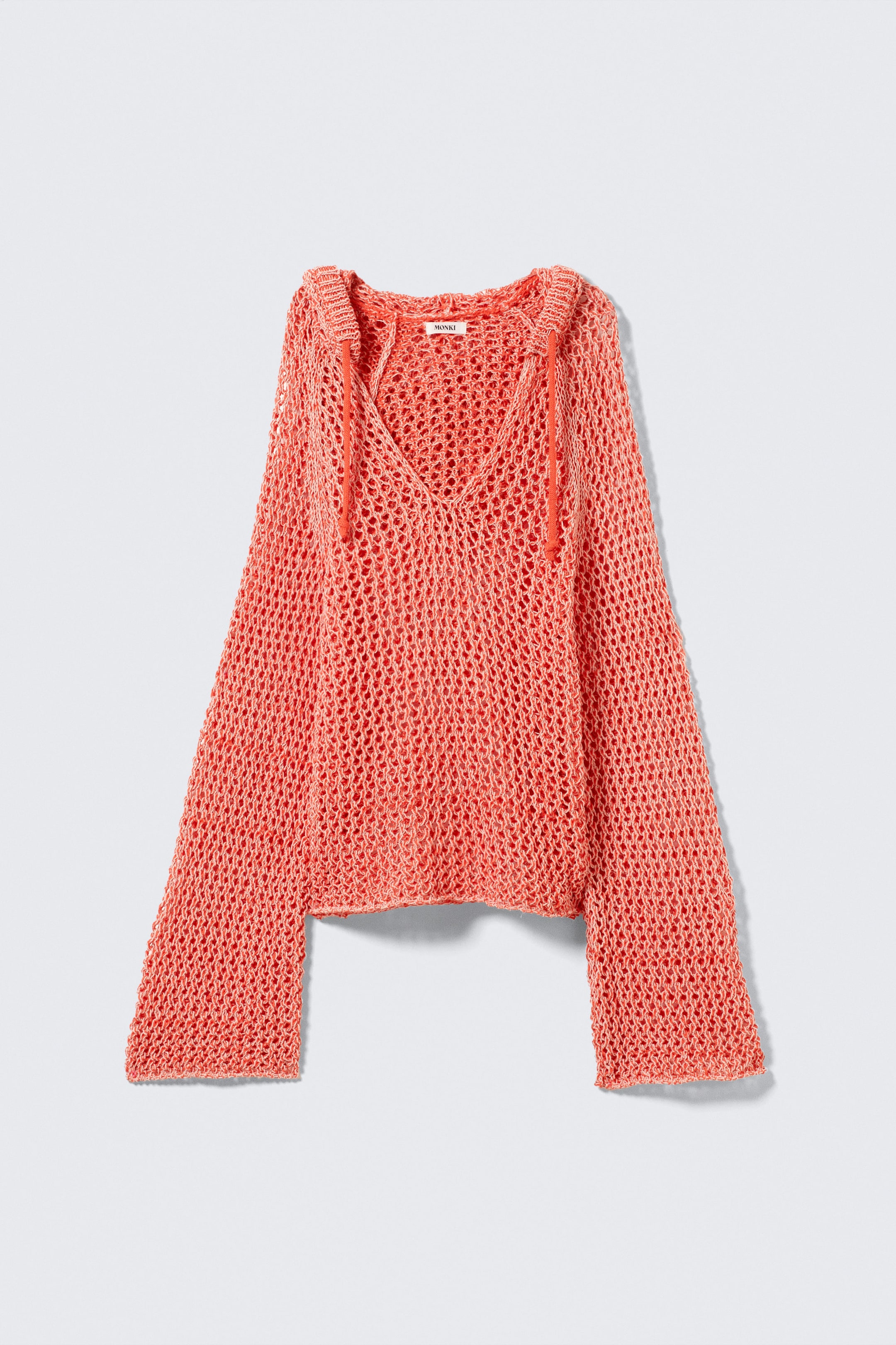 Hellrot - Grobstrick-Kapuzenpullover - 4