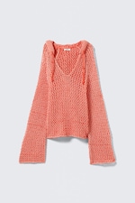 Hellrot - Grobstrick-Kapuzenpullover - 4