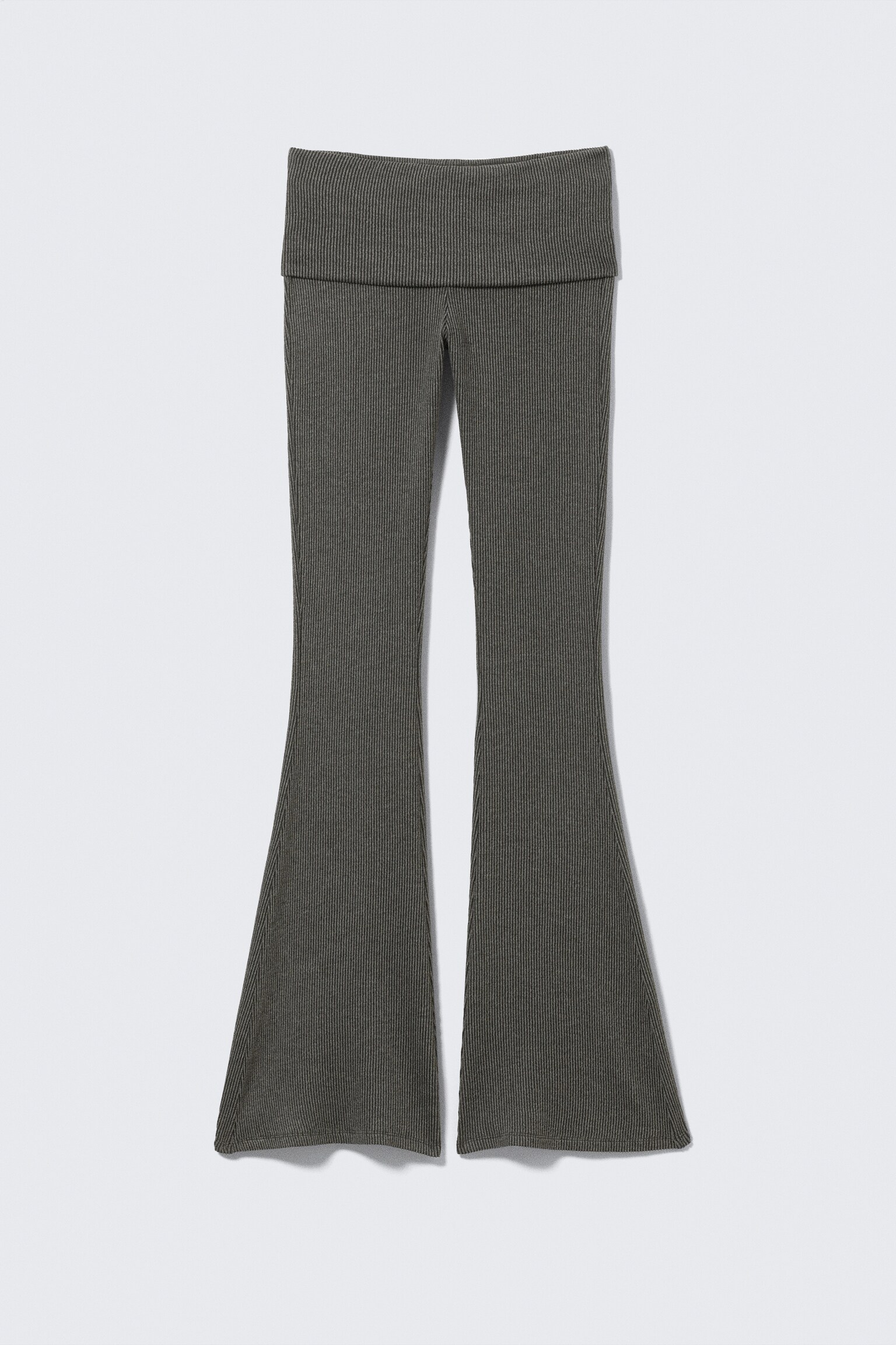 Pantaloni flared a vita bassa a coste - Grigio scuro/Grigio polvere