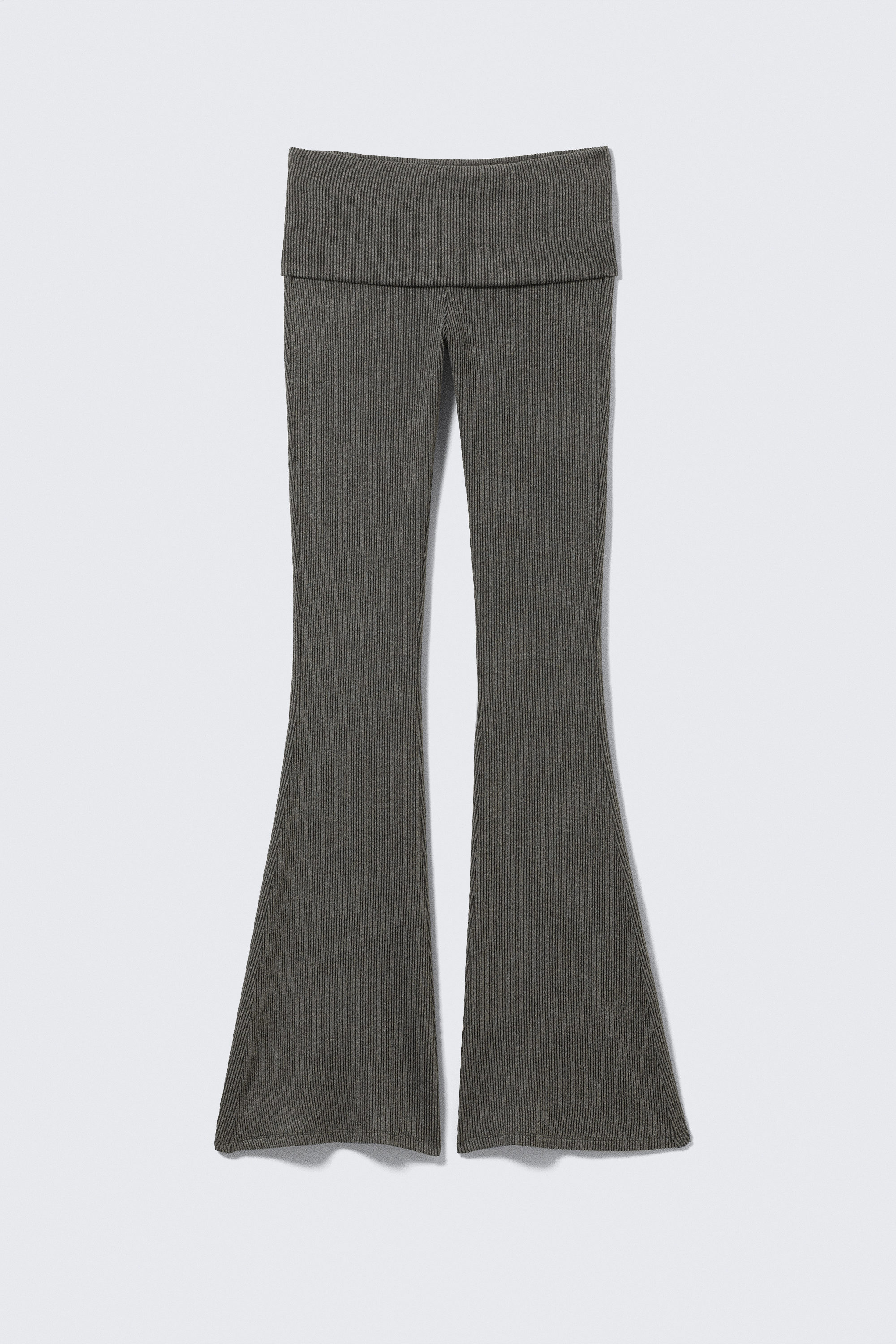 Dark Grey - Low Waist Flared Ribbed Trousers - 4