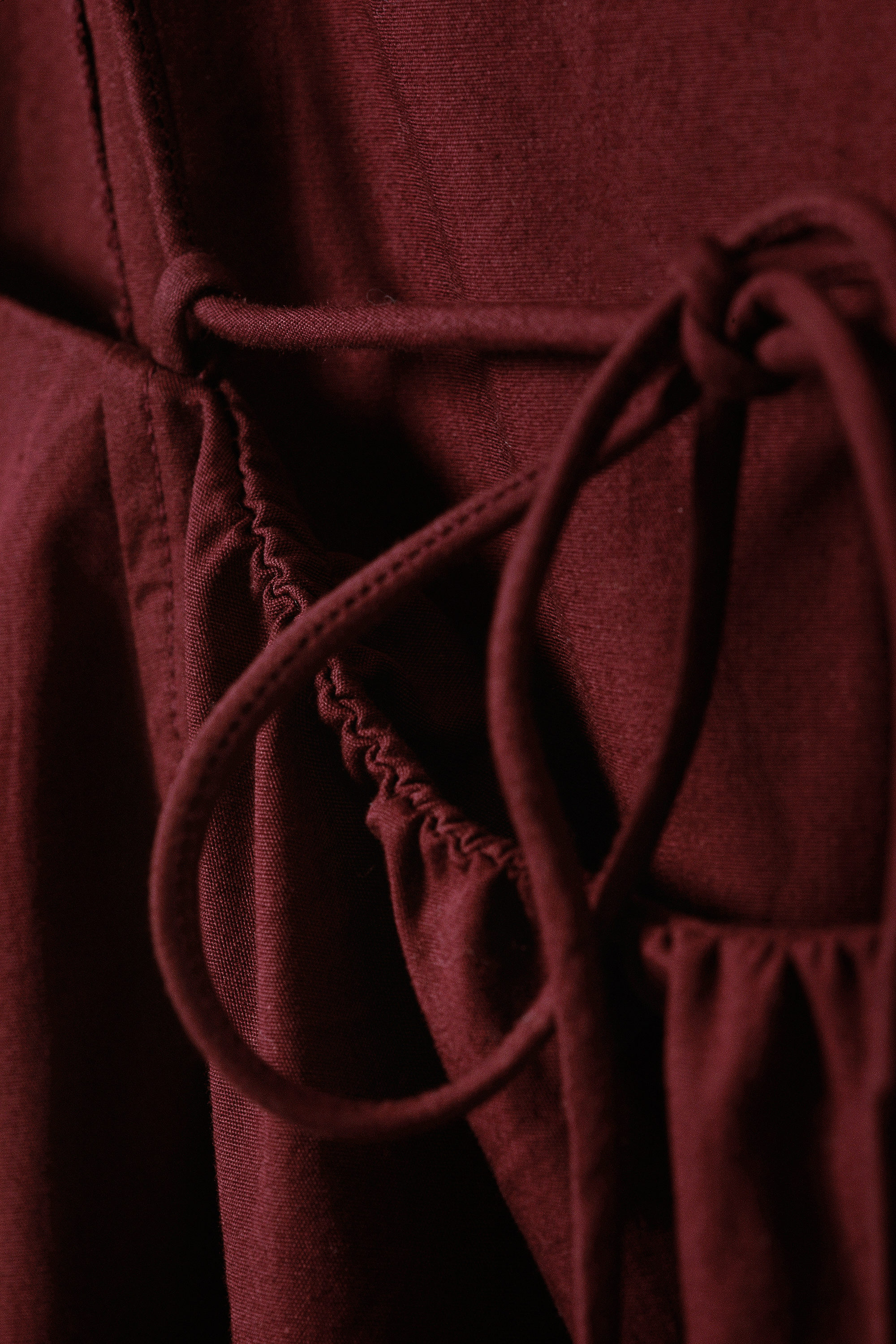 Burgundy - Tie-Back Twill Mini Dress - 6