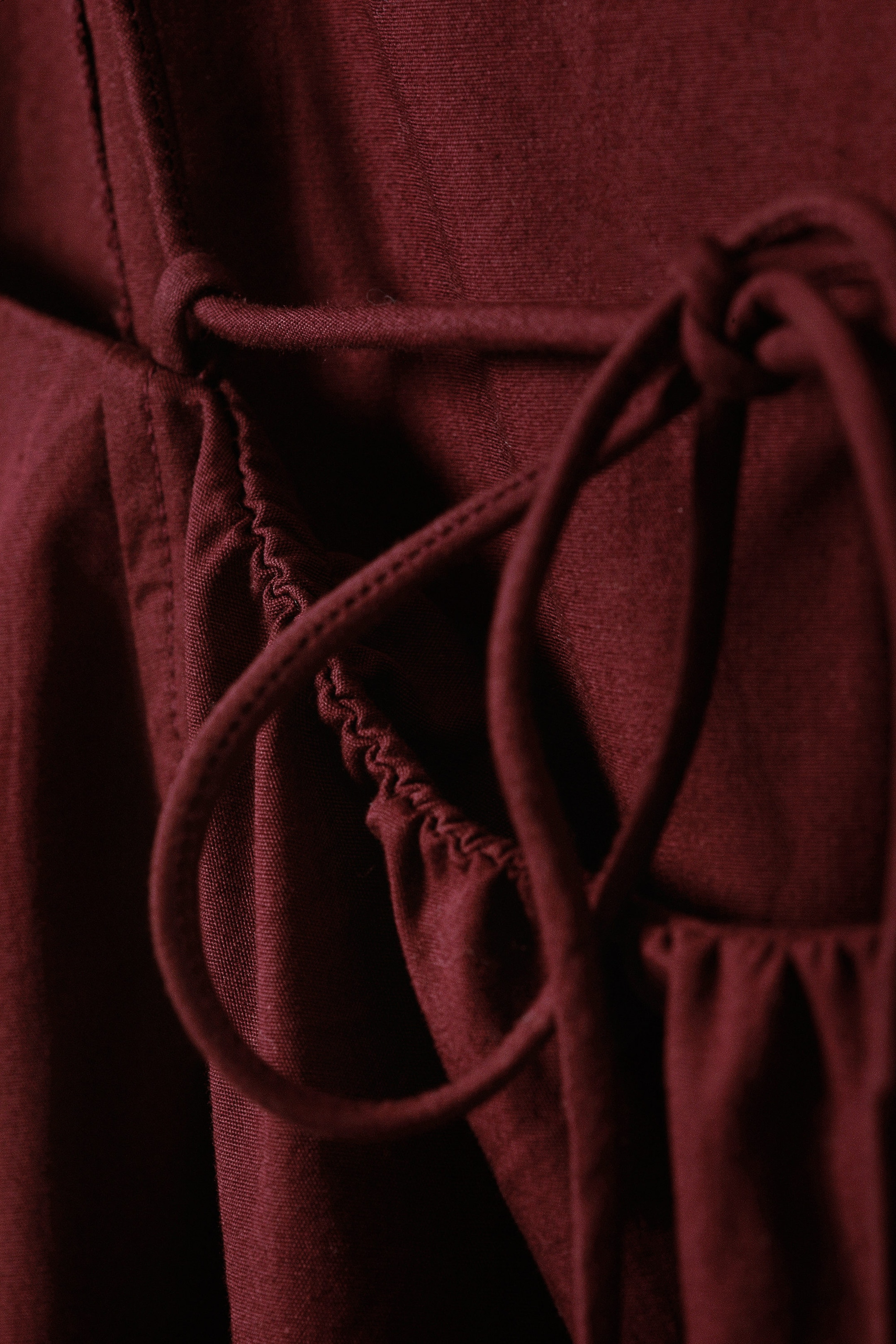 Burgundy - Tie-Back Twill Mini Dress - 6