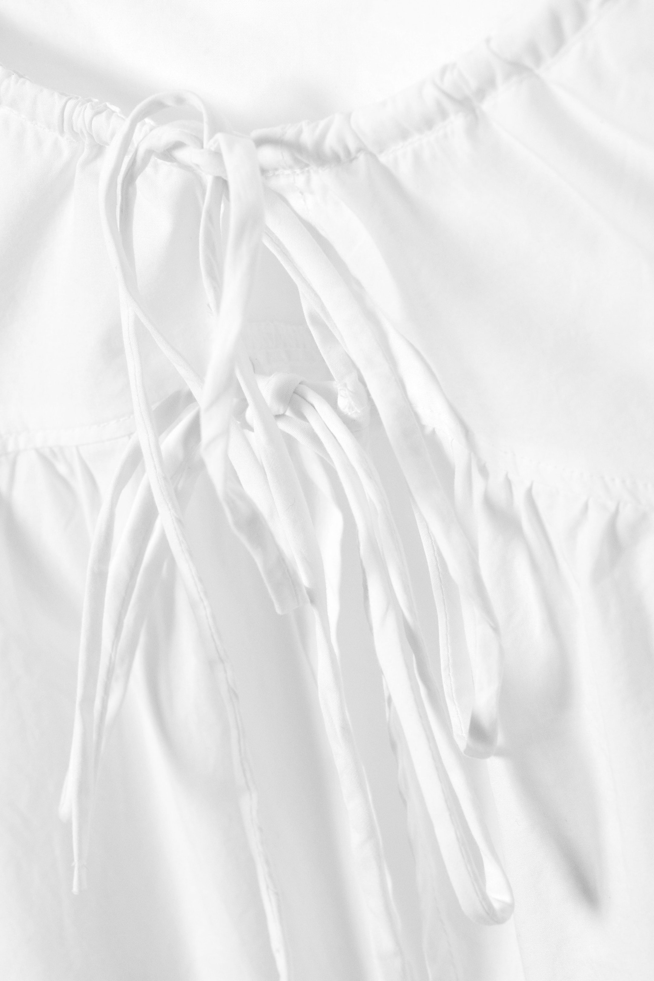 White - Cotton Poplin Tie-Front Pyjama Top - 2