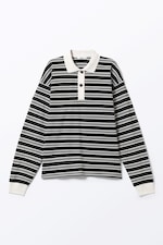Schwarz-weiß gestreift - Langärmeliges Rugby-Poloshirt - 0