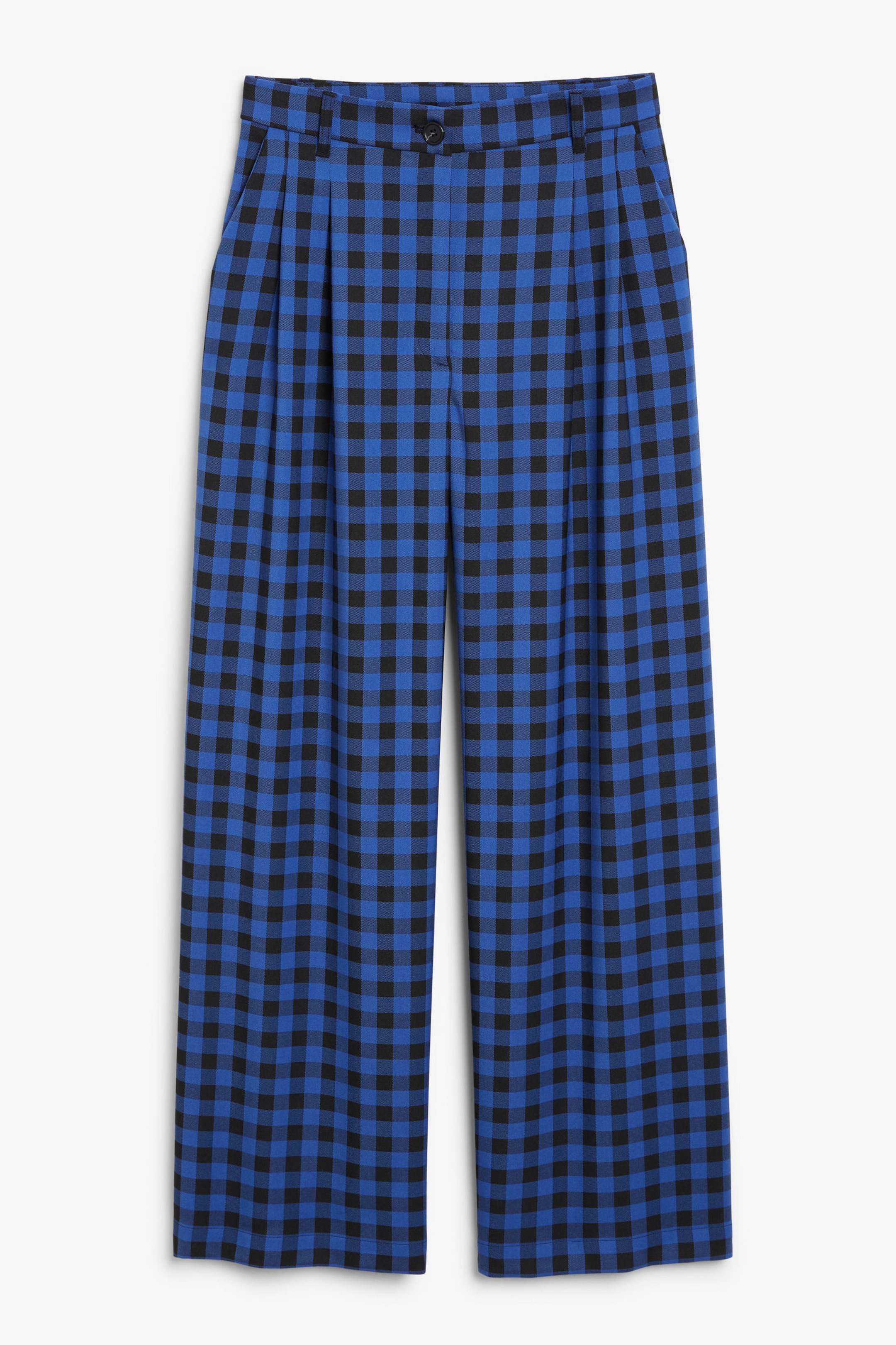 Black & cobalt gingham - Wide Leg Trousers - 0