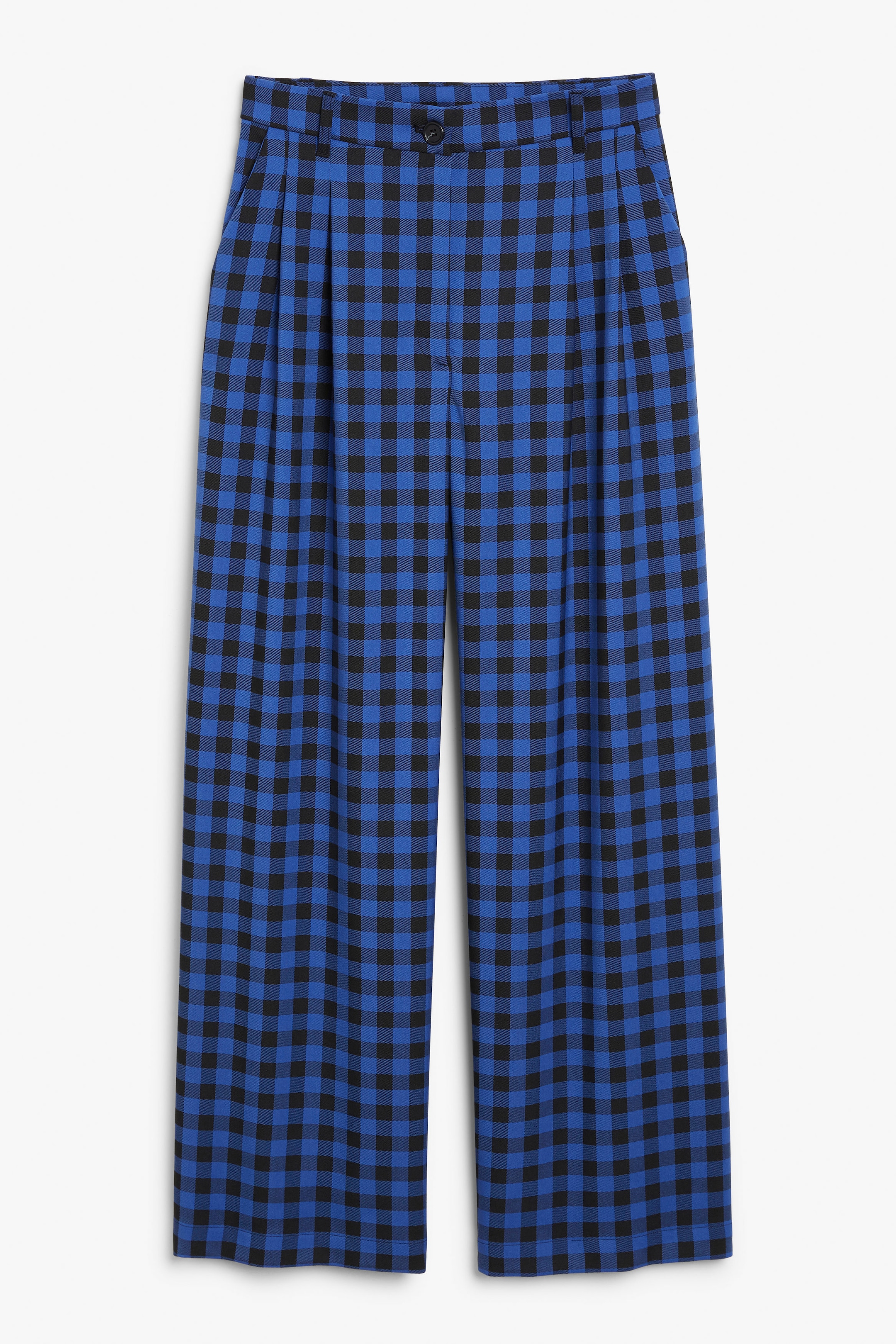 Black & cobalt gingham - Wide Leg Trousers - 0
