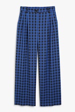Black & cobalt gingham - Wide Leg Trousers - 0