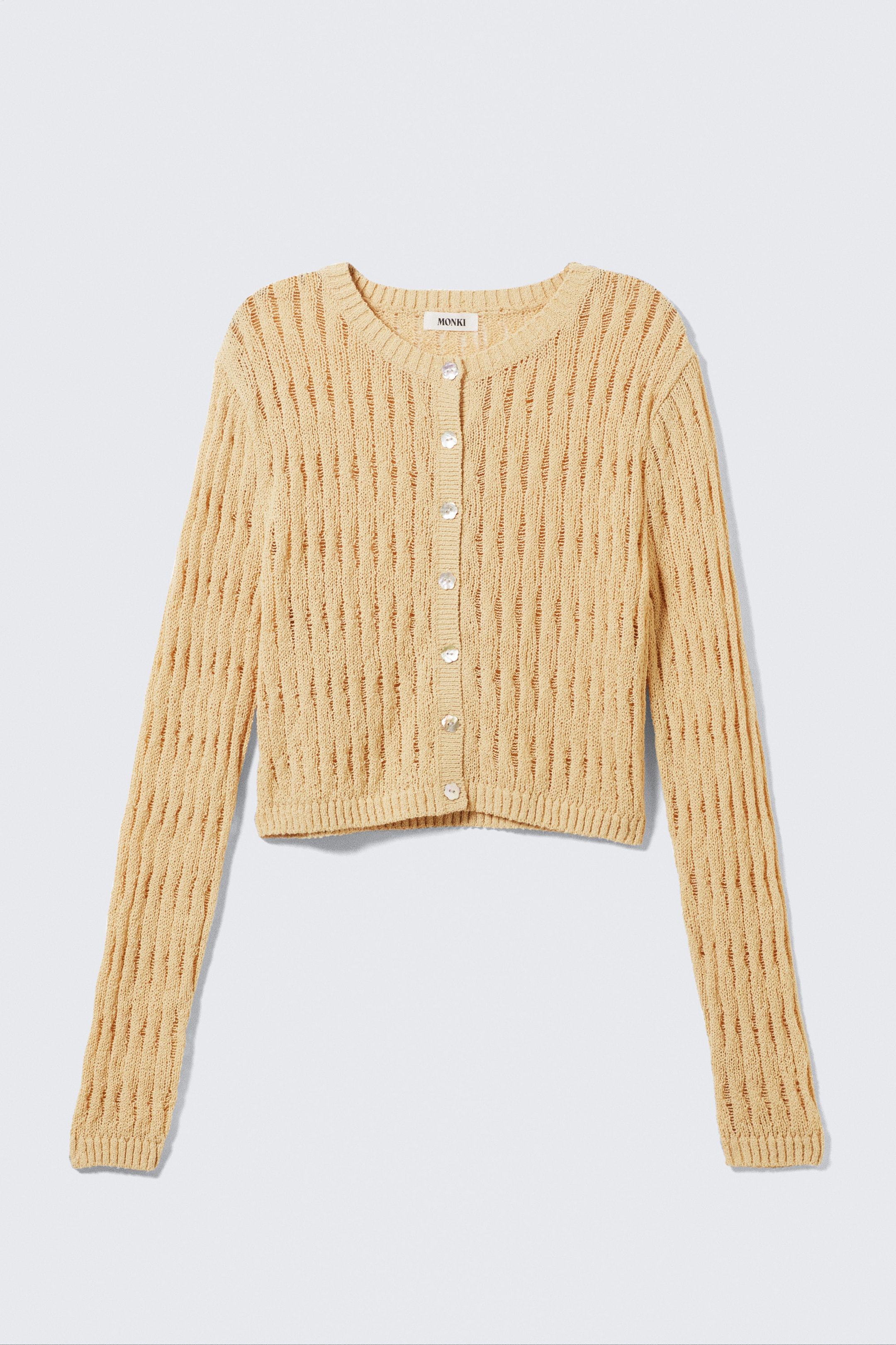 Beige - Fitted Long-Sleeved Knitted Cardigan - 1
