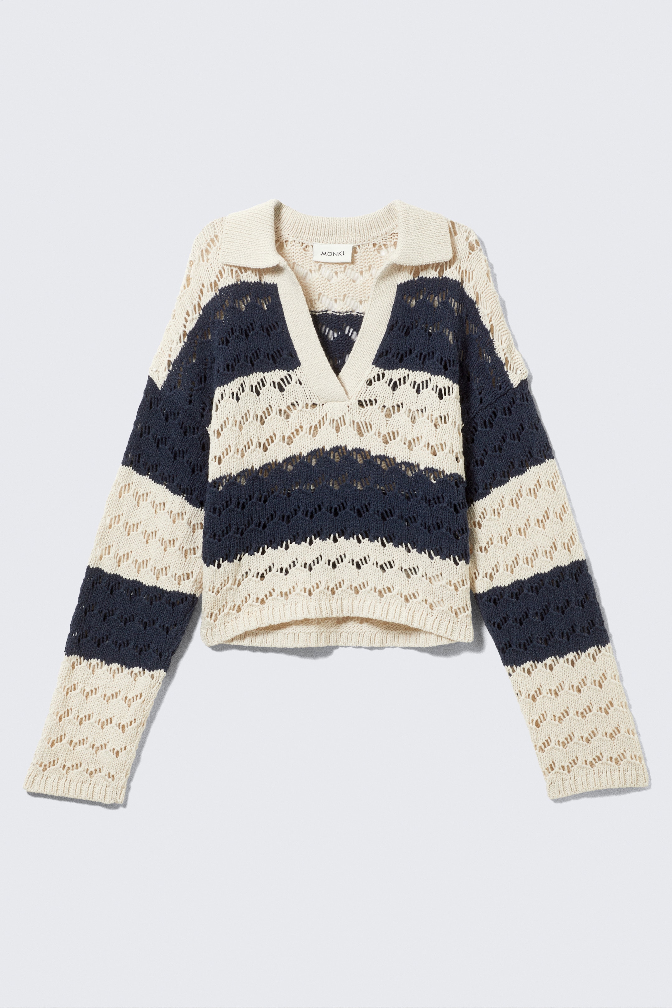 Ver imagem maior: Camisola de malha aberta solta - Riscas brancas e azuis escuras - SENHORA | H&M PT 4