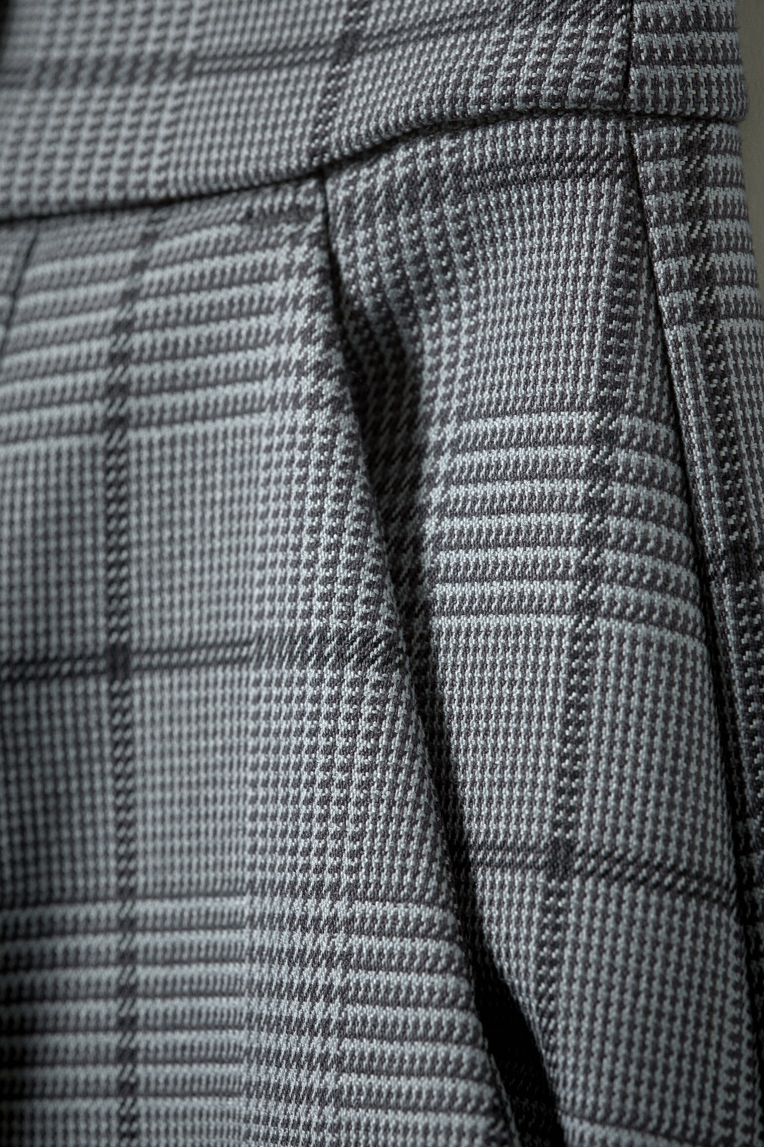 Pleated High Waist Wide Leg Suiting Trousers - Checked Grey/Black/Black - 3