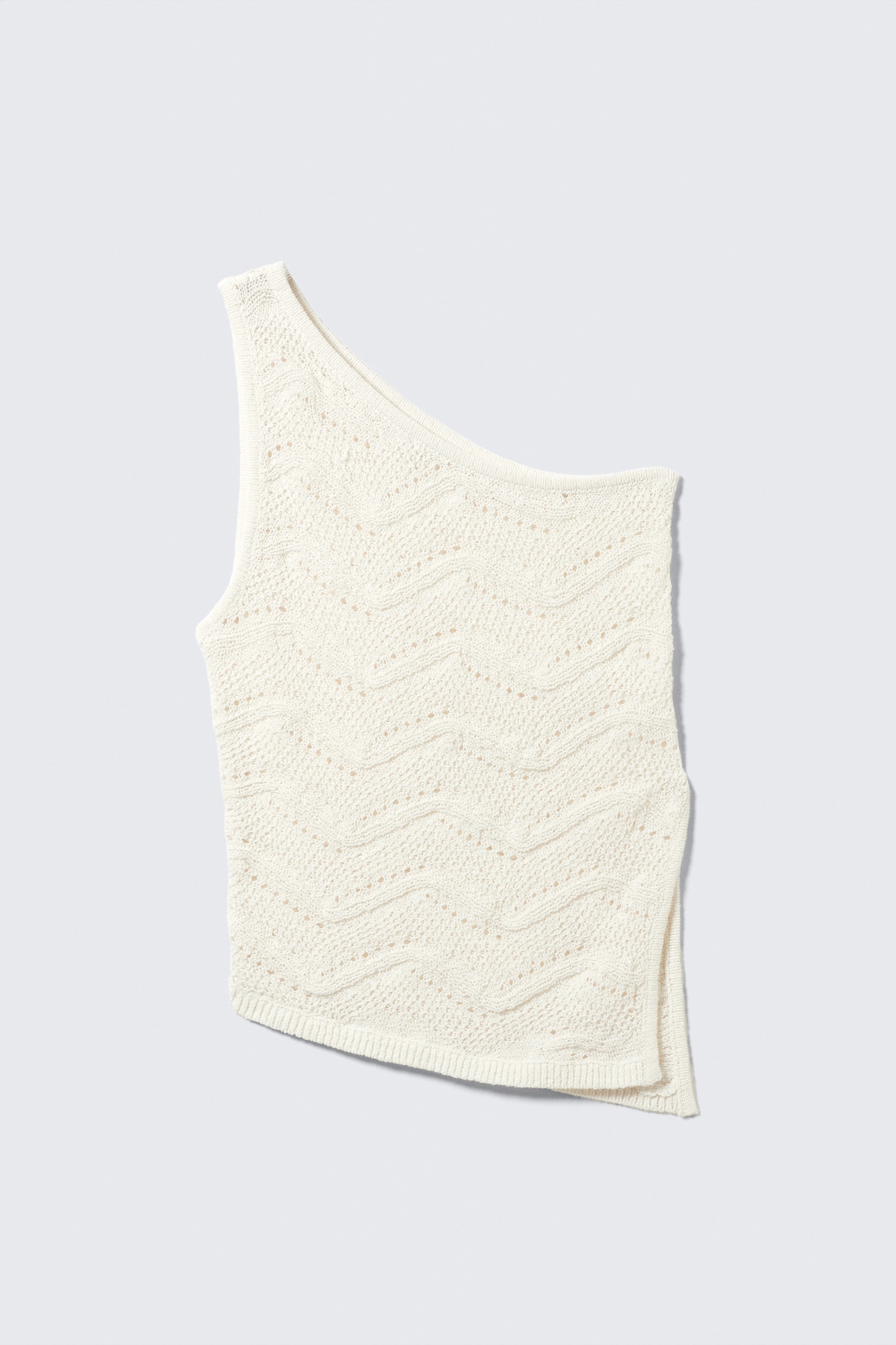 Dzianinowy top na jedno ramię - Dusty White - 2