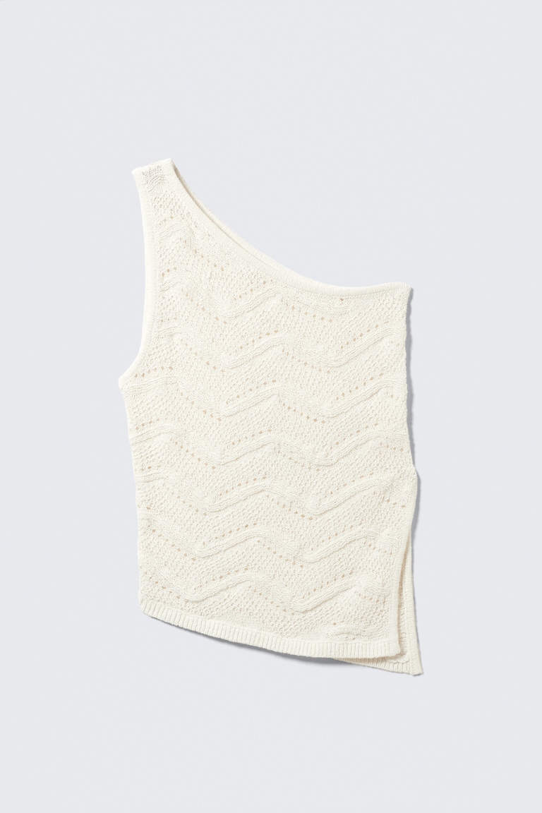 Knitted One-Shoulder Top Dusty White Ladies H&M GB