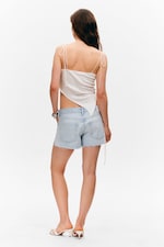 Weiß - Asymmetrisches Satin-Trägertop - 3