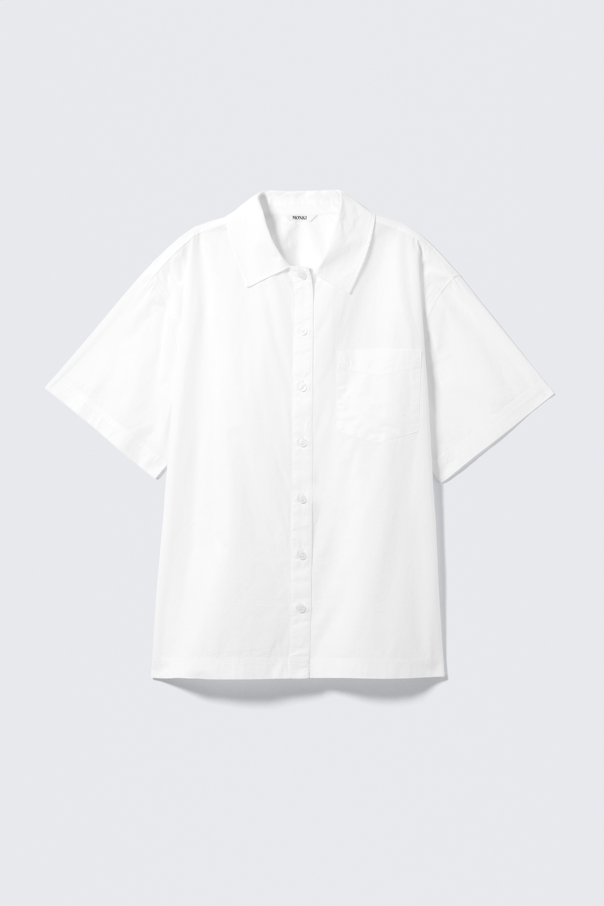 Kurzärmliges Oversized-Hemd aus Baumwollpopeline - Weiß/Blau gestreift & Pink