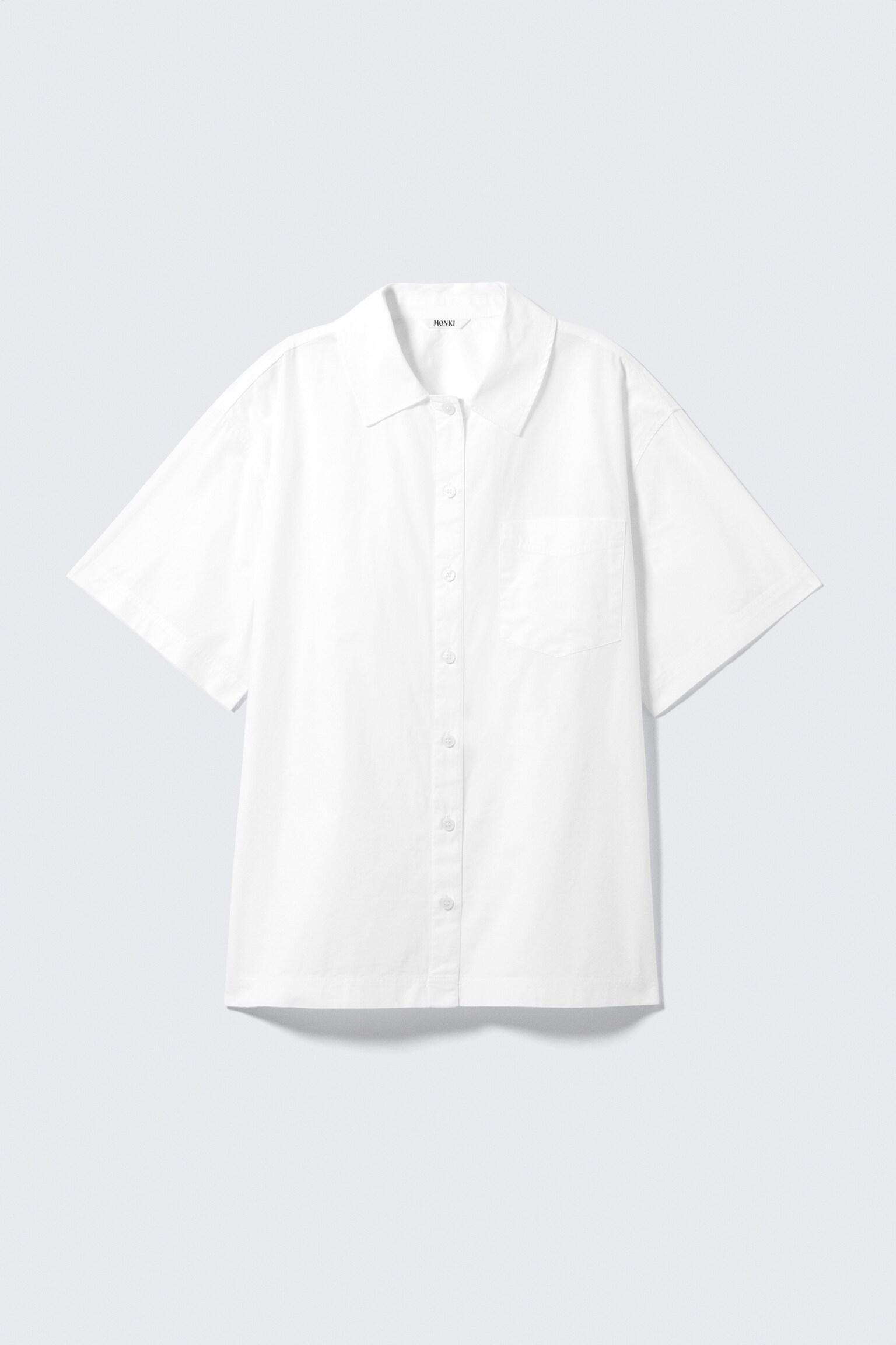 Oversized Short-Sleeved Cotton Poplin Shirt - White/Striped Blue & Pink - 2