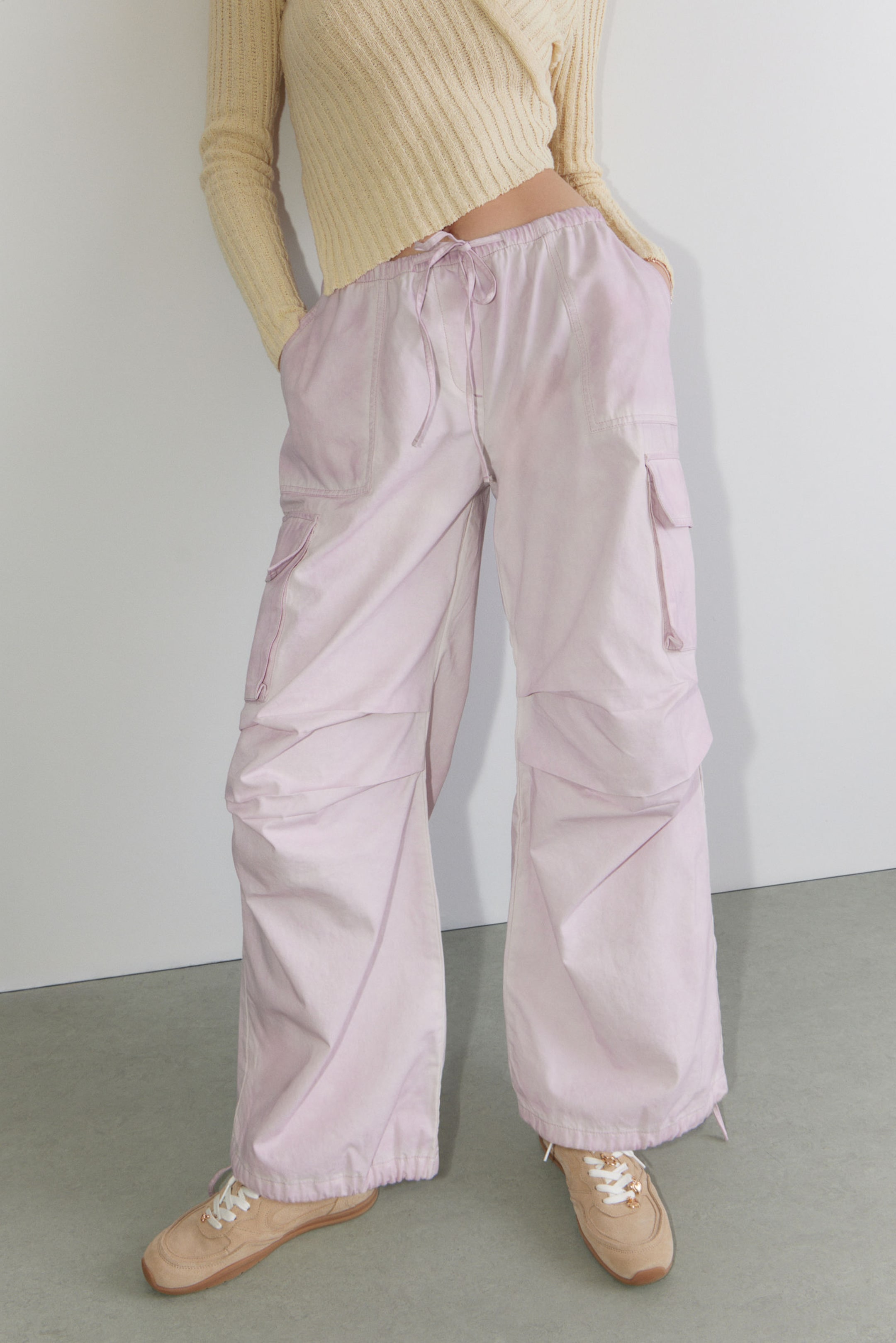 Light Dusty Pink - Relaxed Cotton Cargo Trousers - 2