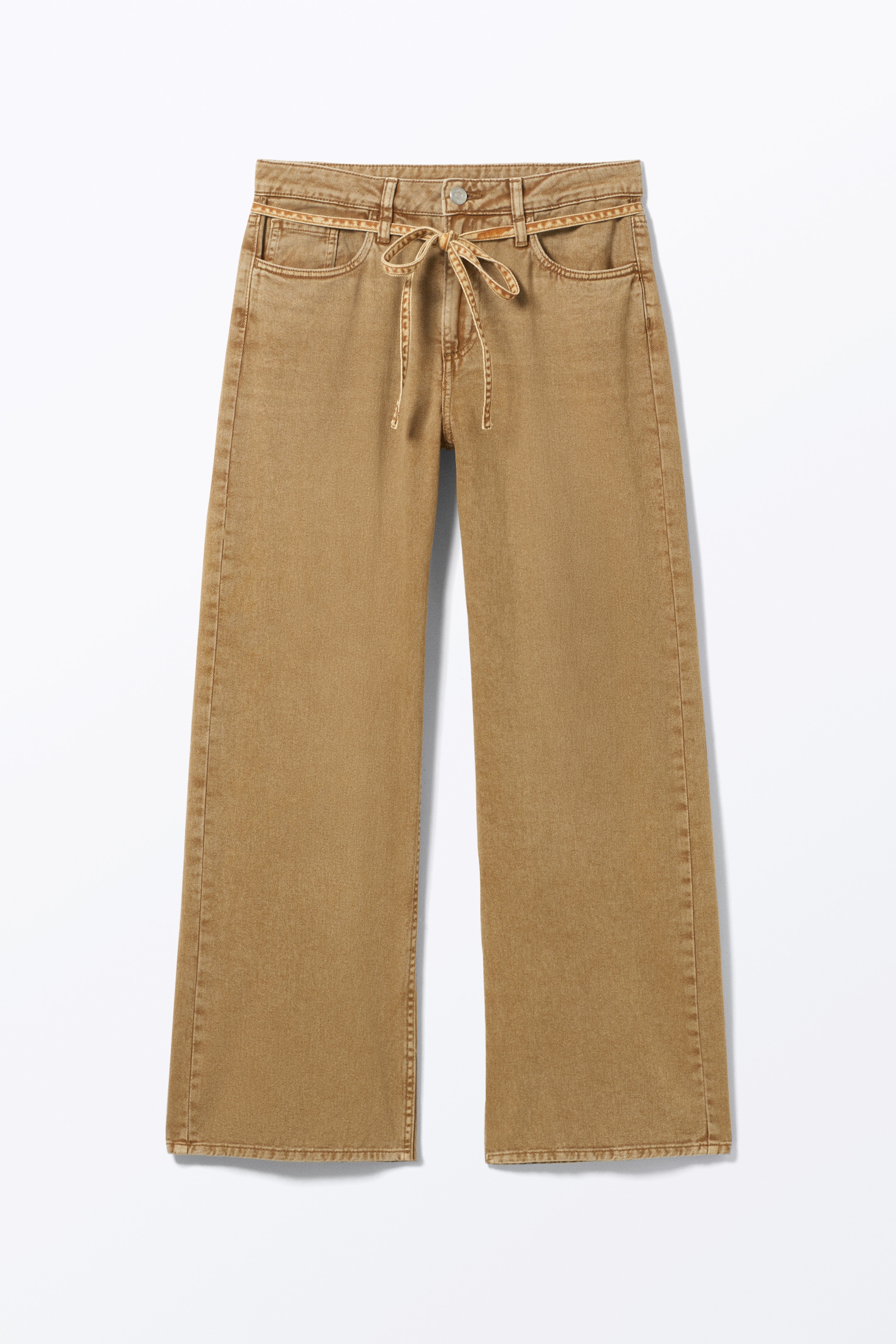 Ver imagem maior: Calças de sarja de cintura descida descontraídas - Castanho com lavagem/bege - SENHORA | H&M PT 4