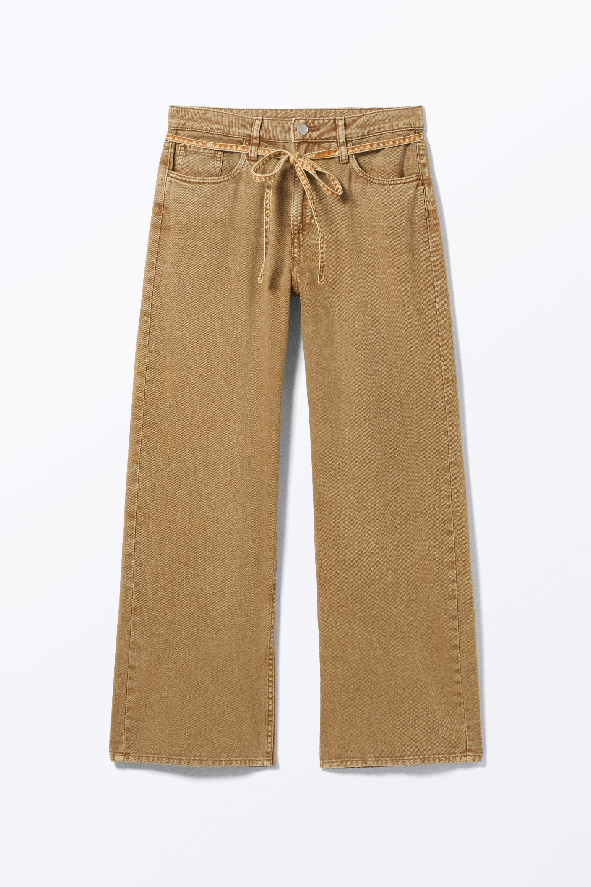 Washed Brown/Biege - Low Waisted Relaxed Twill Trousers - 3