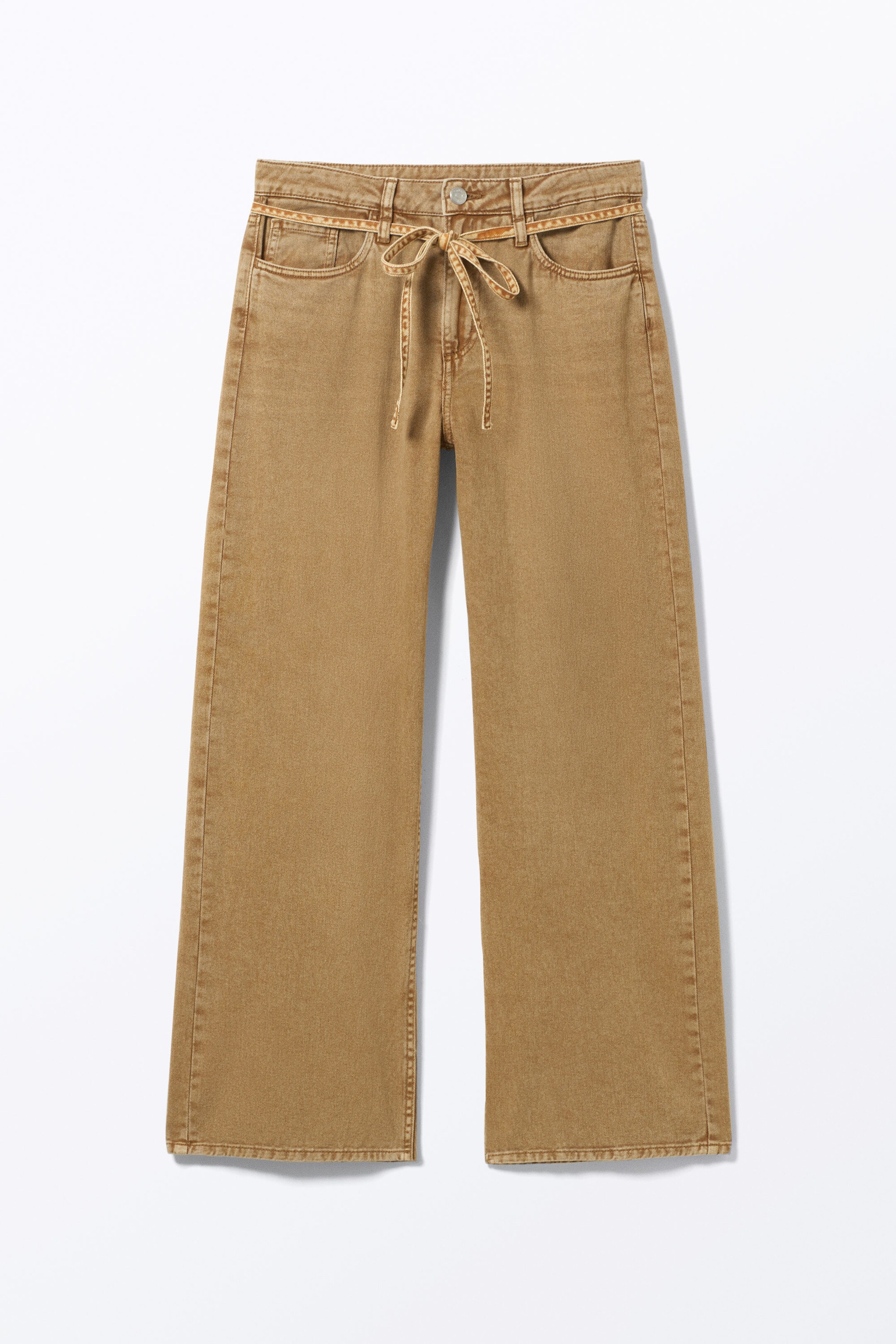 Washed Brown/Biege - Low Waisted Relaxed Twill Trousers - 0
