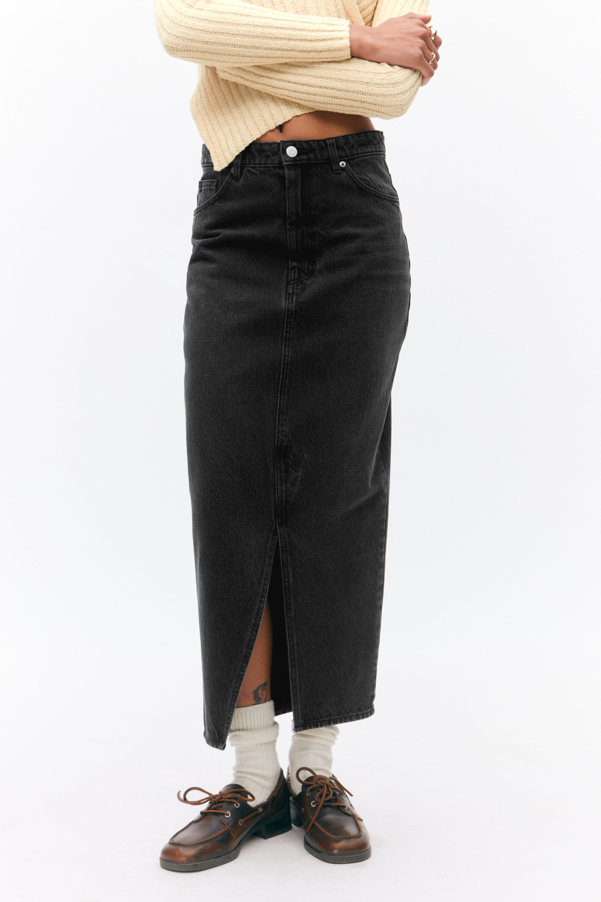 Black - Midi denim skirt - 1