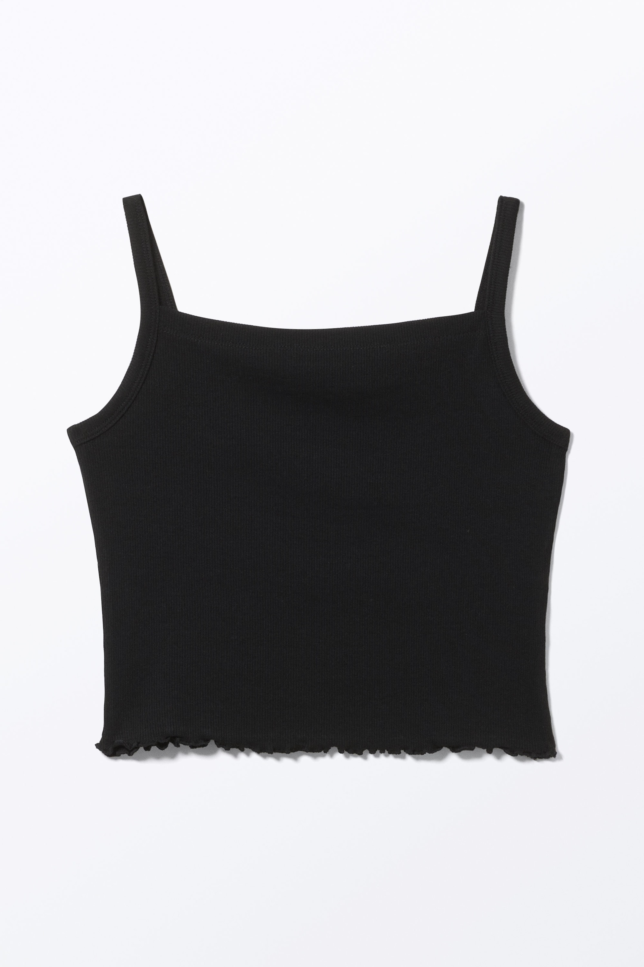 Schwarz - Verkürztes, geripptes Tanktop - 0